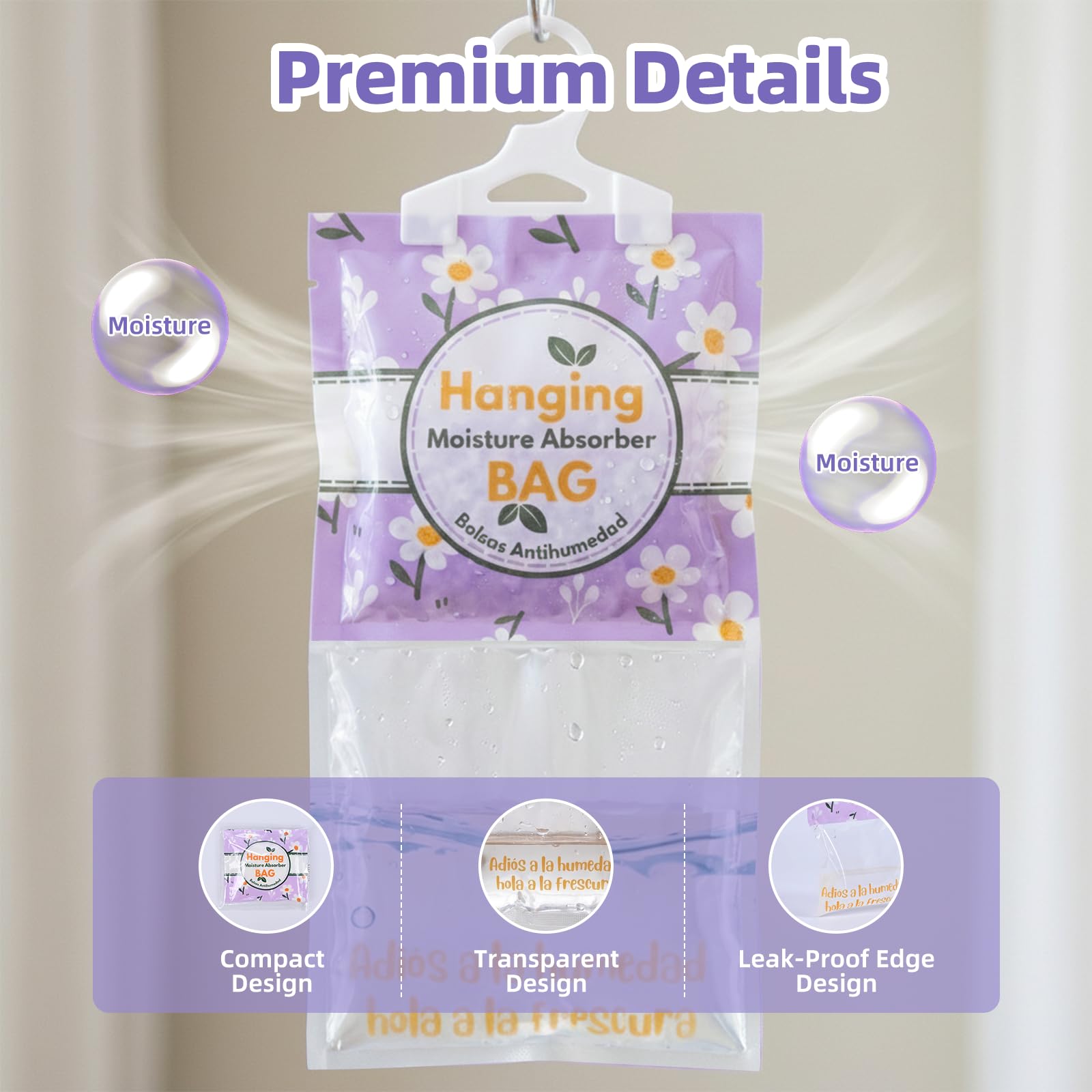 Carehabi Bolsas Antihumedad Armarios 5 Pack Bolsas Antihumedad Deshumidificador Armario para Humedad Moho Dormitorio Caravana Baño Sótano Oficina - 5