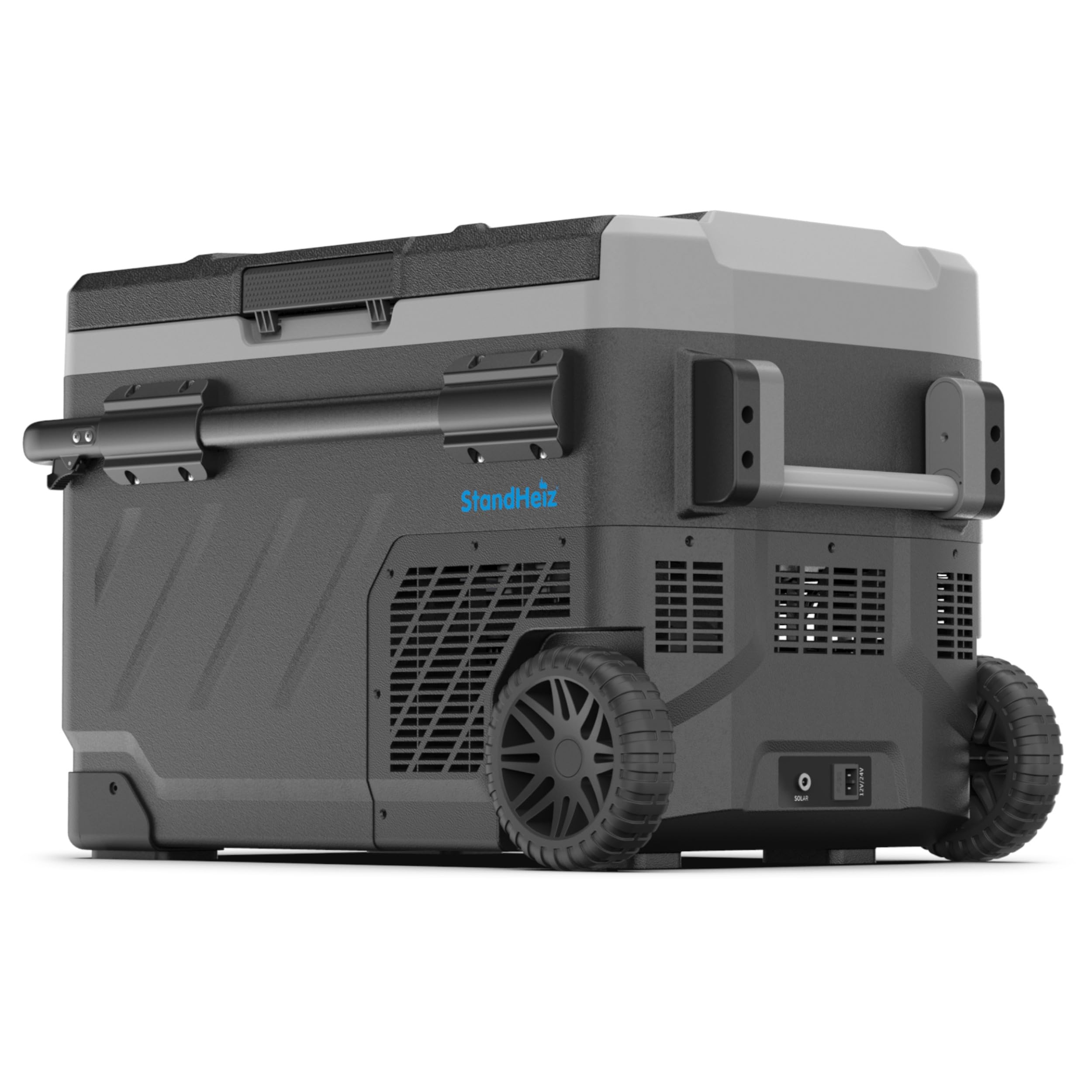 Kompressor Kühlbox 41L – Tragbarer Mini Kühlschrank mit Rollen & Teleskopgriff, 12V 24V 230V für Auto, Camping & Wohnmobil, App-Steuerung, Dual-Zone, Schwarz-Grau, LKW, PKW, Wohnmobil