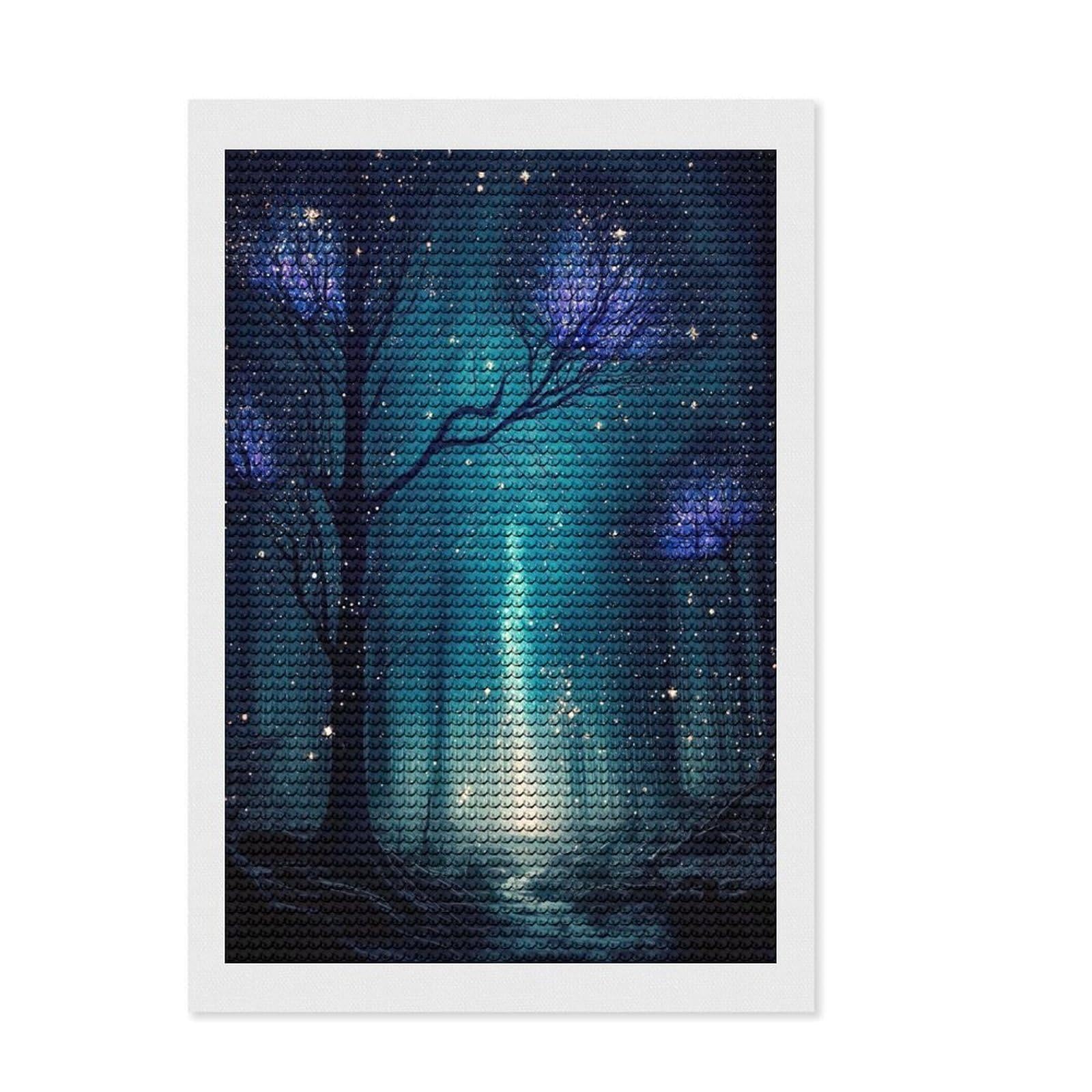 Junmoney Fantasy Night Forest Diamond Painting Kit 8"x12", Printed Canvas, Neat Printed Canvas, Farmhouse Decor, Christmas Gift, Adhesive Canvas