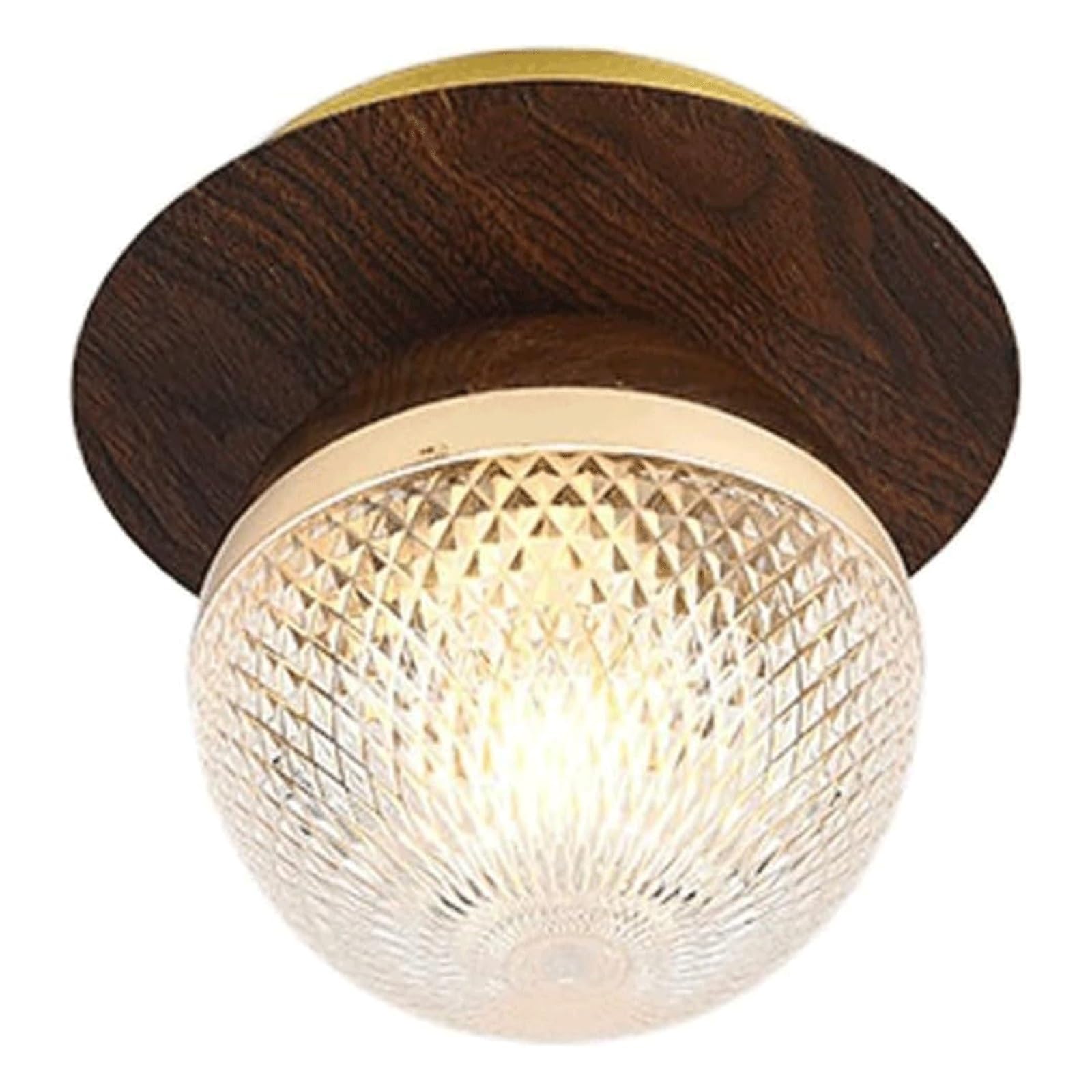 Bkekm Walnut Japanese Semi Flush Mount Ceiling Light,Solid Wood Base Glass Globe Fixture,E26 Mid Century Ceiling Lamp For Hallway Light Fixture(Walnut)