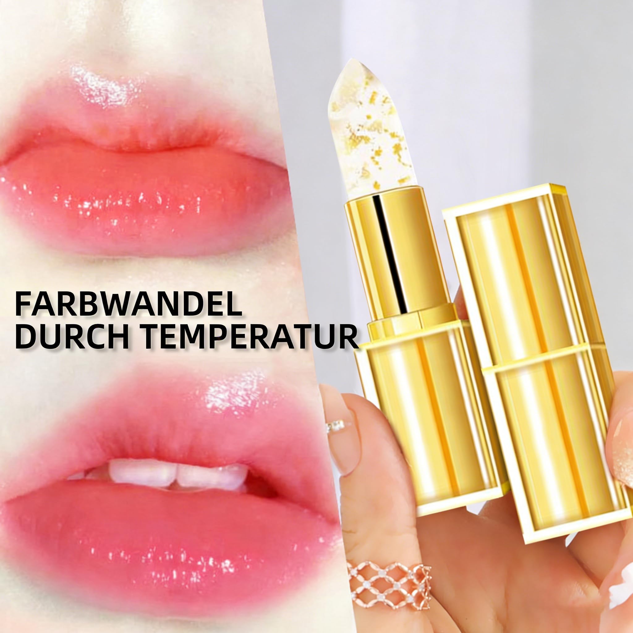 Alpenfaser pH-Lippenstift Thermoaktiver Blattgold Lippenbalsam - 24 - Stunden - Halt, Farbwechsel bei Temperaturänderung, Feuchtigkeitsspendende Lippenpflege