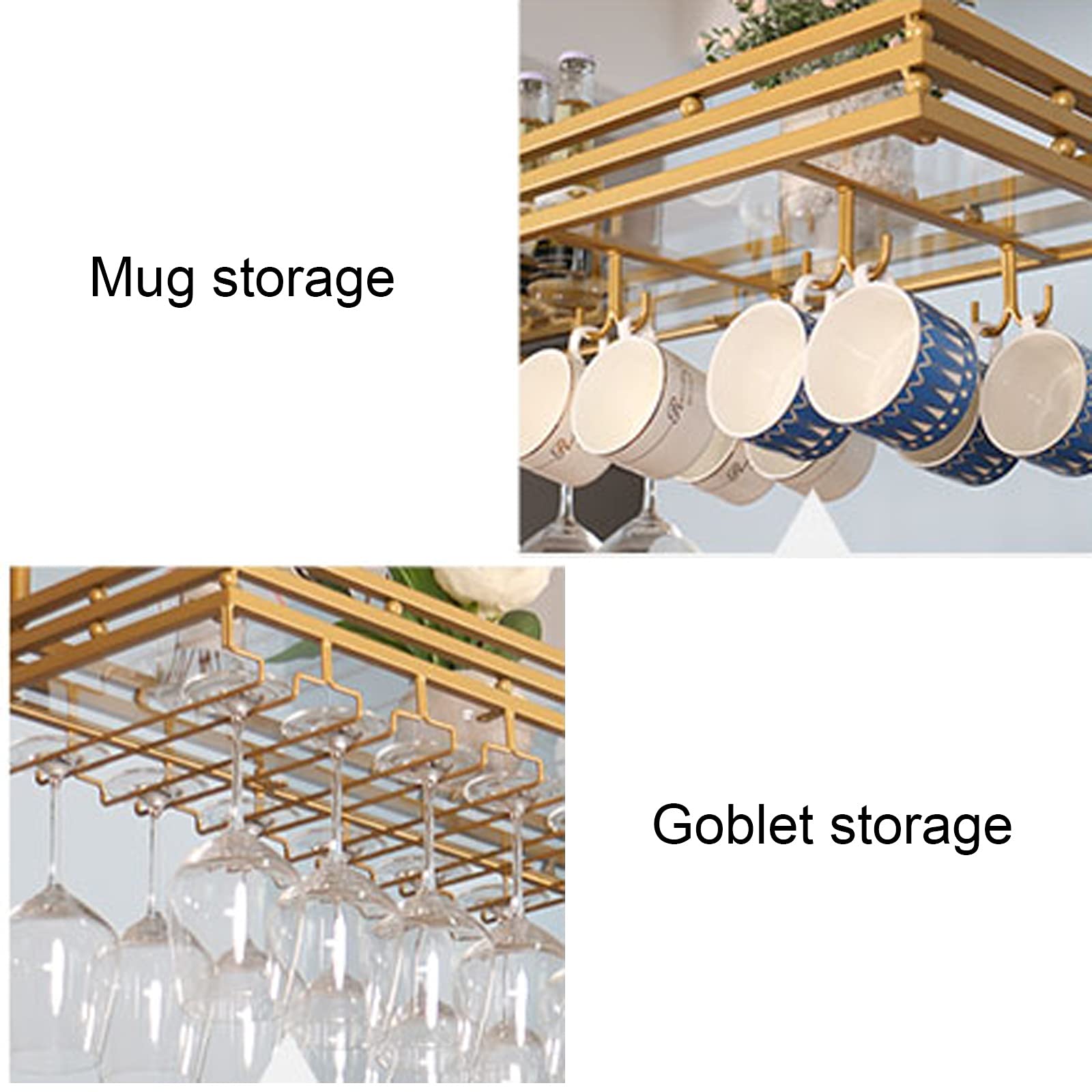 Estantería de Lujo para vinoteca con Expositor Colgante y Estante de Almacenamiento de Copas de Vino Ajustable en Altura. Estante invertido para vinoteca doméstica para Colecciones