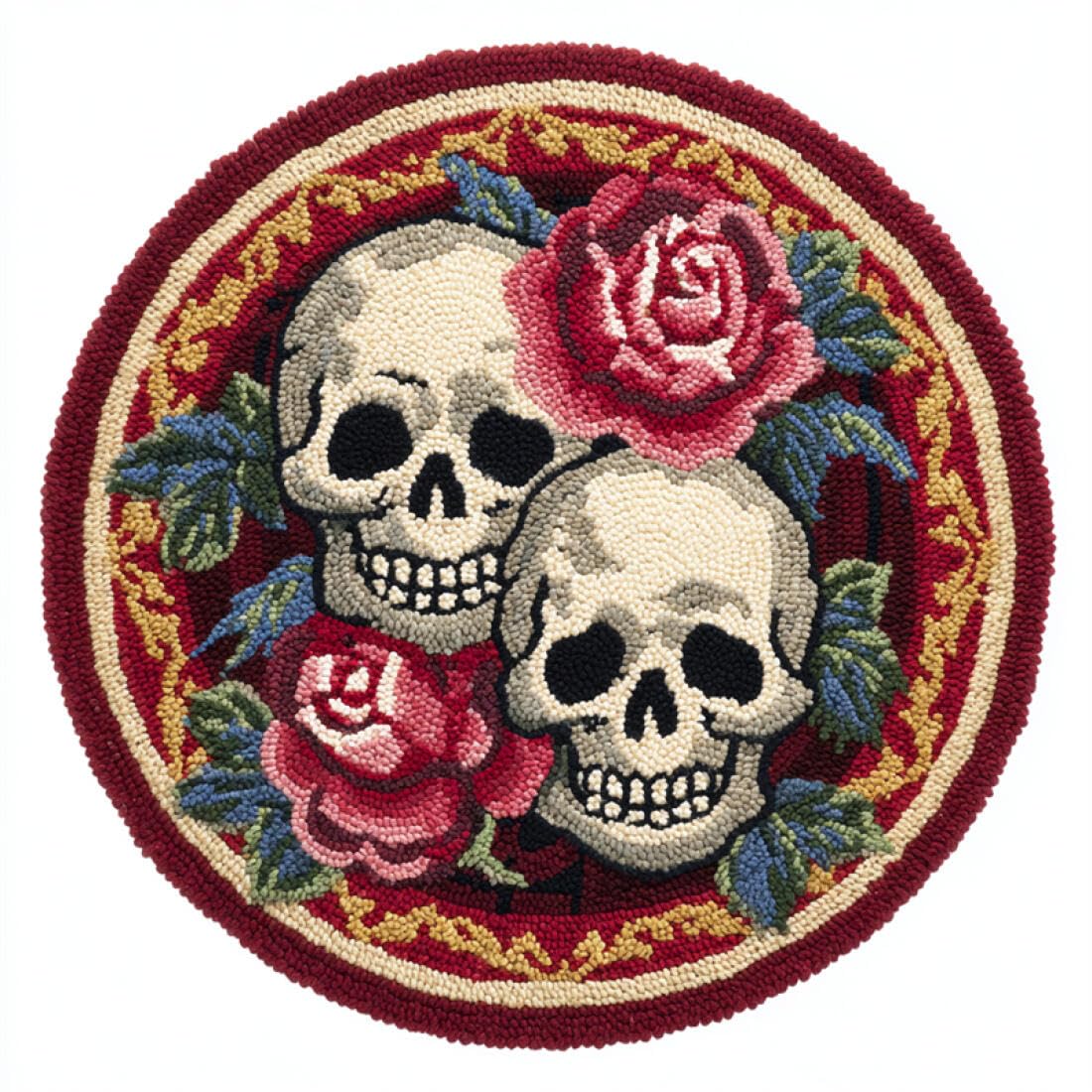 Rqwybcaxn DIY Rug Latch Hook Kits for Beginners Cross Stitch Kit Skull and Rose 60x60cm Round Tapestry with Crochet Hook Bedroom Craft Gift