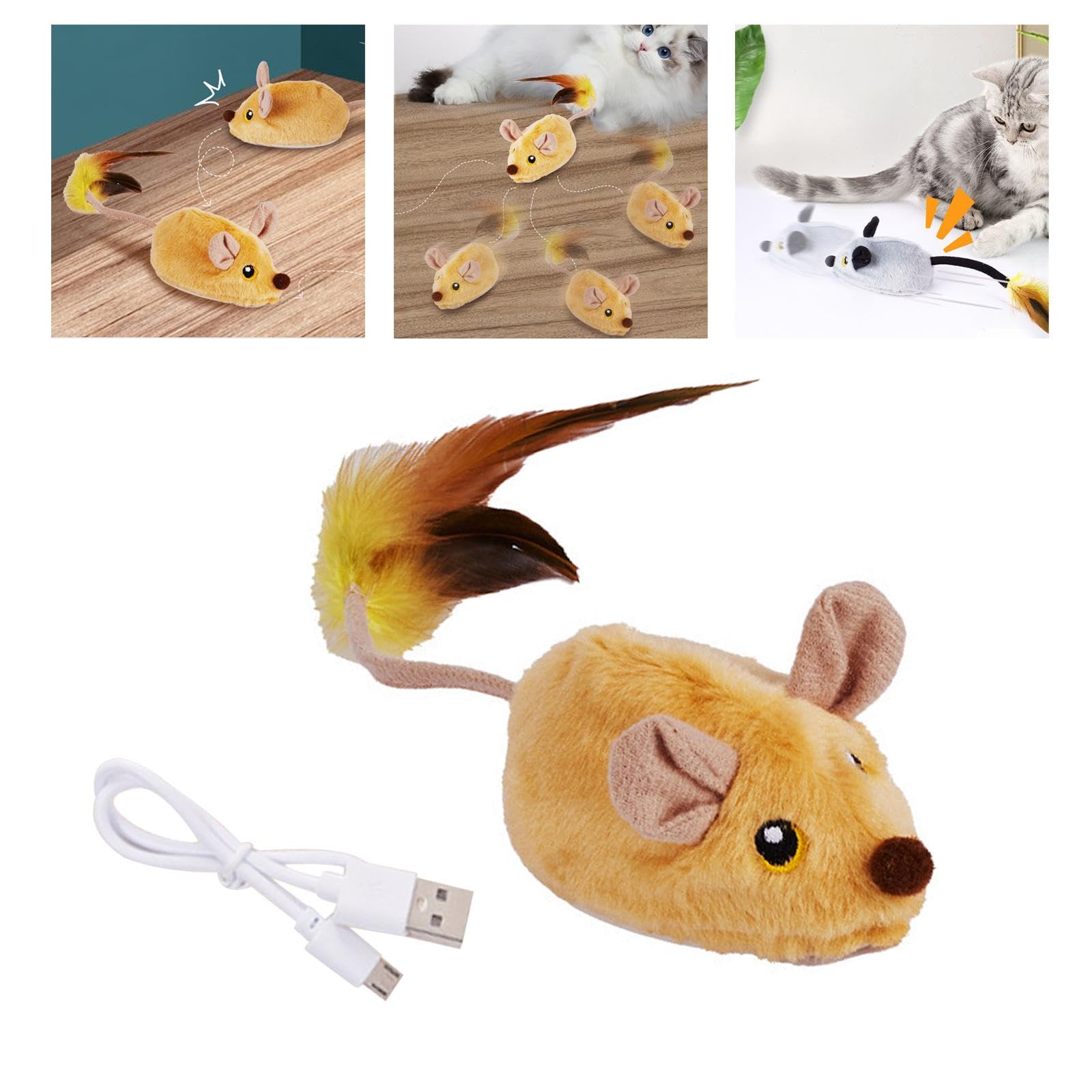 Lot de 5 jouets interactifs pour chat souris lavables Jaune