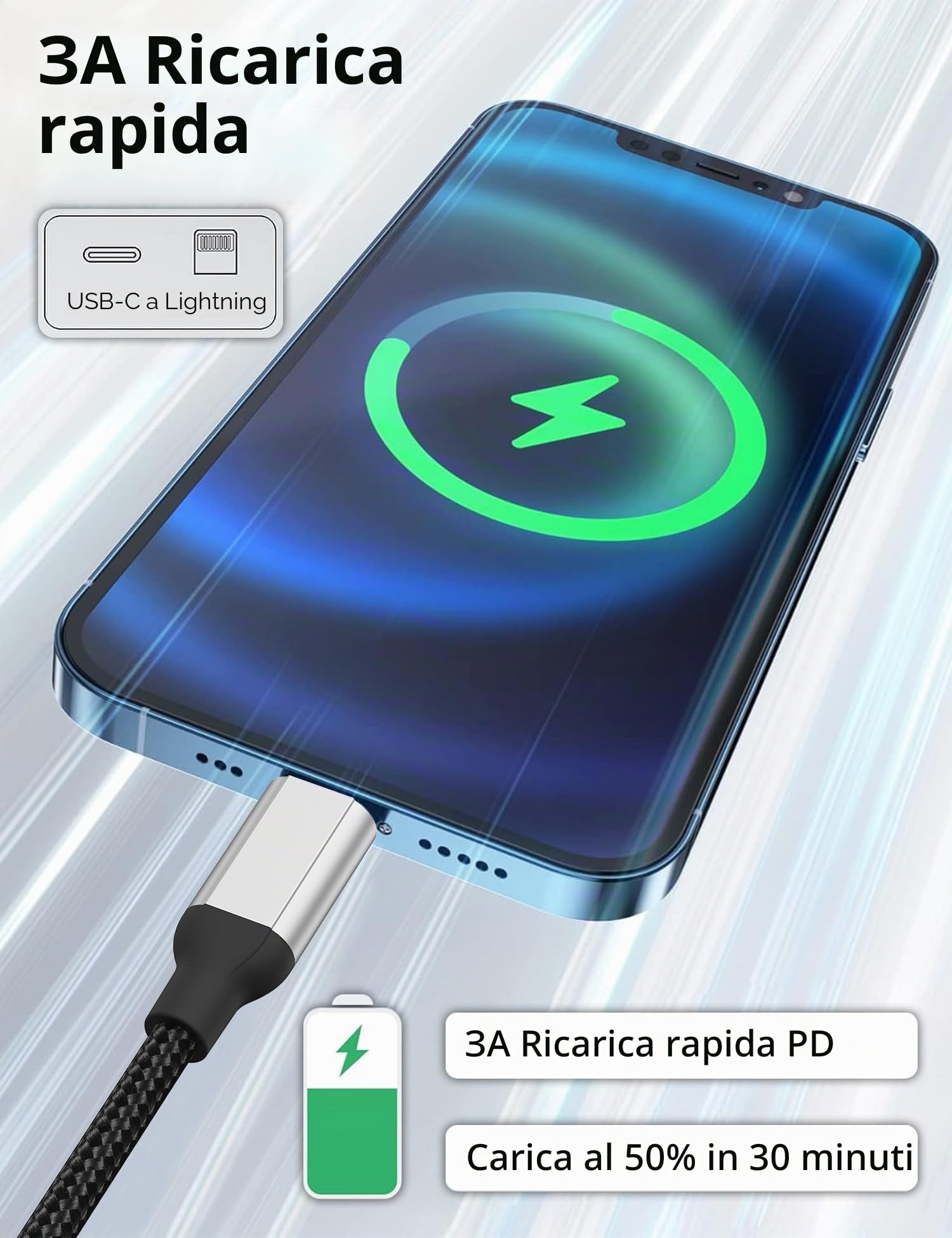 Acecene Cavo USB C a Lightning 30 cm 2 pezzi MFi Nylon Intrecciato per iPhone 14 13 12 11 Pro Max X XR SE iPad Nero