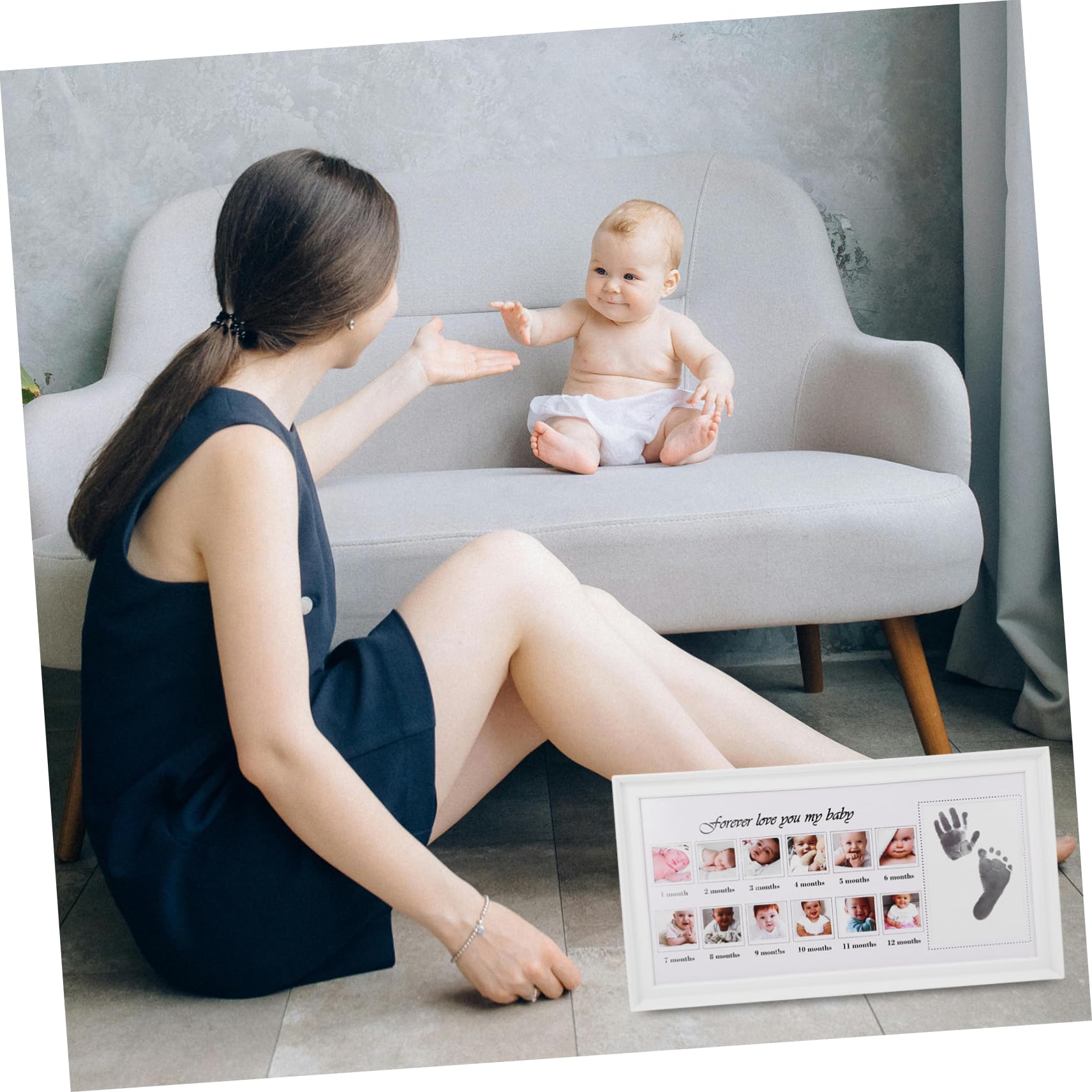 TOYANDONA Marco de Fotos Material Pp y Pvc Huellas de Manos y Pies para Bebés Diseño Elegante Blanco para Colgar en Pared o Decorar Mesa, Obsequio Adecuado para Nuevos Padres