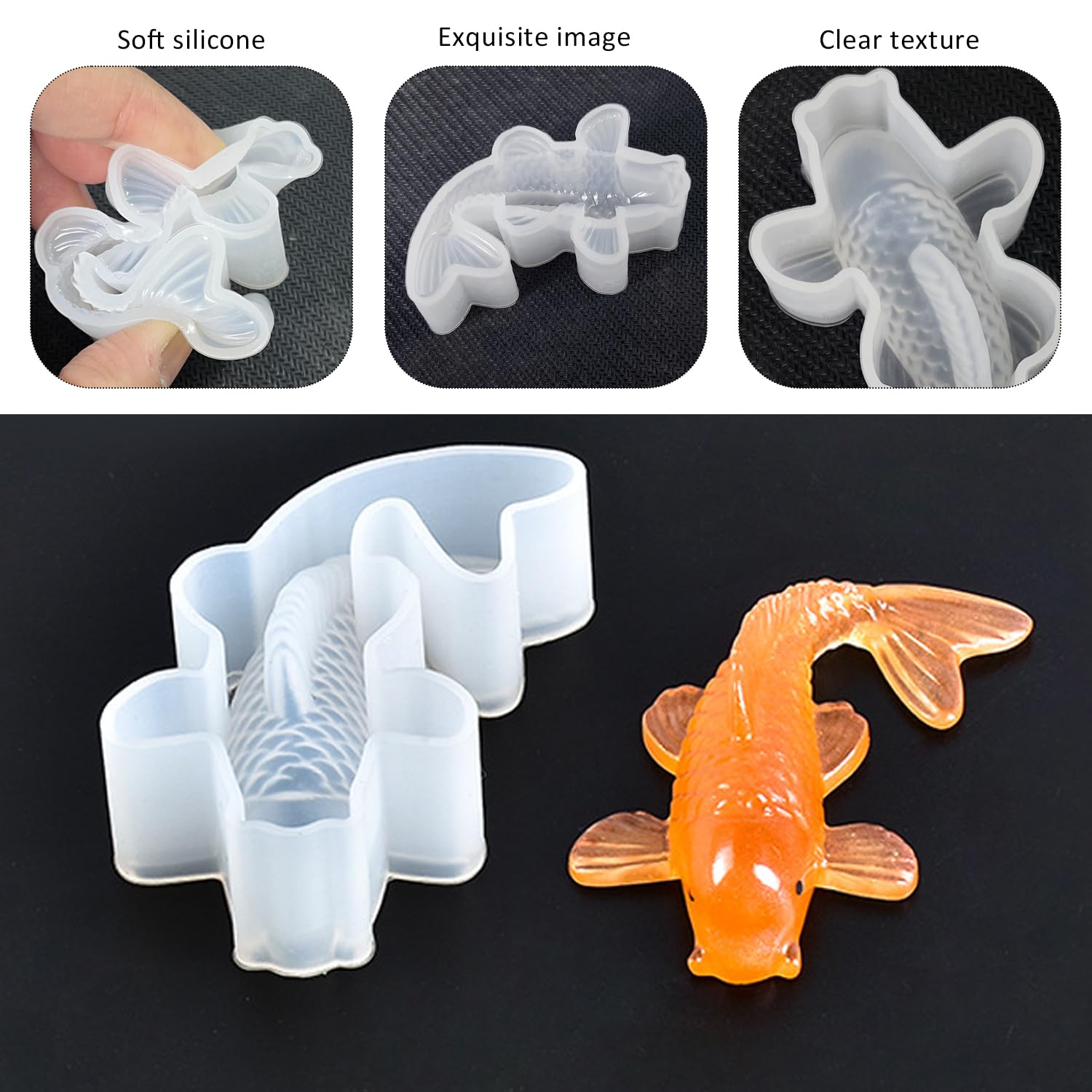 4-Piece Silicone Koi Pouring Mold - 3D Animal Resin Mold for DIY Cake Baking, White, 6cm*4cm*2cm - Image 3