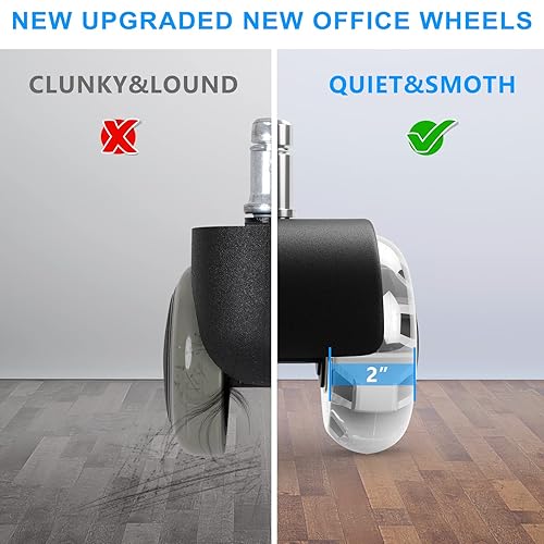 Vista 5 de Ruedas giratorias para silla de oficina (juego de 5), ruedas de silla de alta resistencia que soportan 2200 libras, ruedas de goma silenciosas