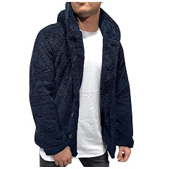 Mens Fuzzy Sherpa Fleece Hoodie Jackets Casual Loose Long Sleeve Button down Open Front Sherpa Fleece Jacket for