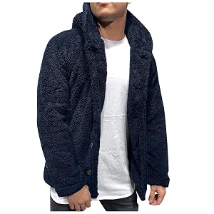 Mens Fuzzy Sherpa Fleece Hoodie Jackets Casual Loose Long Sleeve Button down Open Front Sherpa Fleece Jacket for