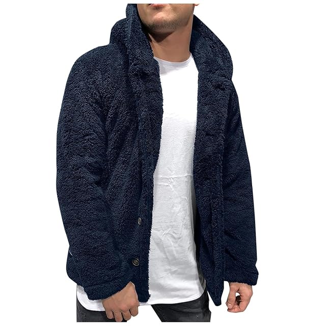Mens Fuzzy Sherpa Fleece Hoodie Jackets Casual Loose Long Sleeve Button down Open Front Sherpa Fleece Jacket for