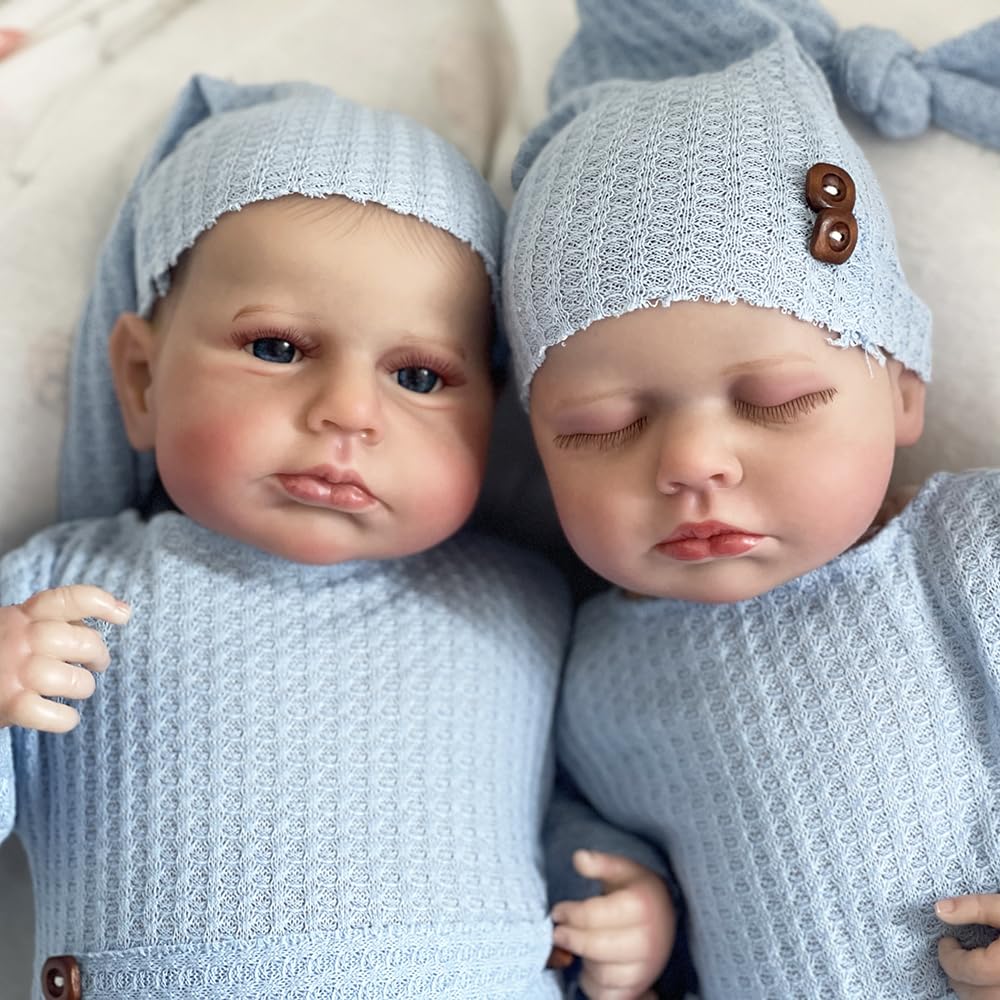 Lonian 50 cm Neonato Real Soft Touch da Collezione Art Reborn Doll con Bambola per Capelli Disegnata a Mano (Gemelli)