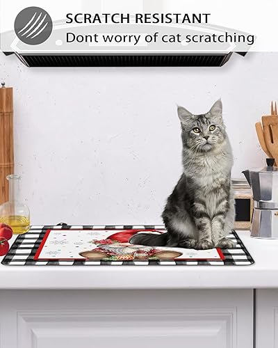 Miniatura 7 de Cubierta de estufa para estufa eléctrica, gnomos de Navidad, sombrero rojo, flor de pascua, negro y blanco, cubierta superior de estufa a cuadros