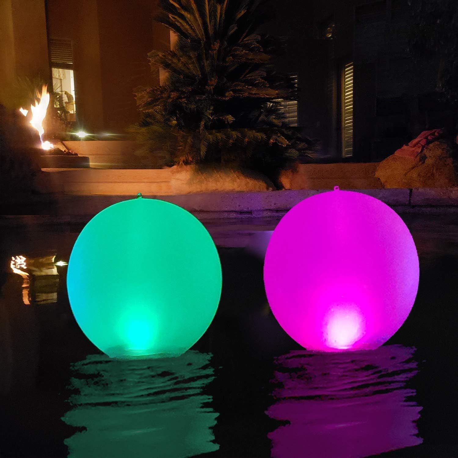 2 Pack Inflatable Solar Pool Lights - 14" Water-Proof IP68 Floating Globe with 4 Color LED, for Swimming Pools, Beach & Outdoor Decor