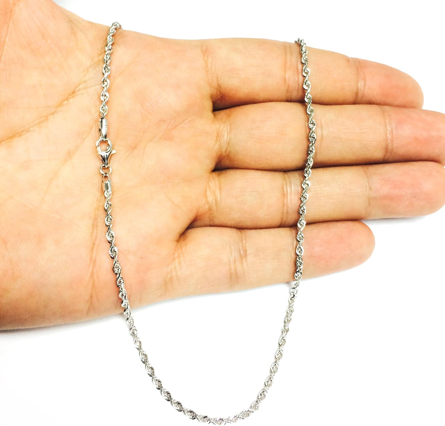 Jewelry Affairs 14k White Solid Gold Diamond Cut Rope Chain Necklace, 2.5mm - Image 5