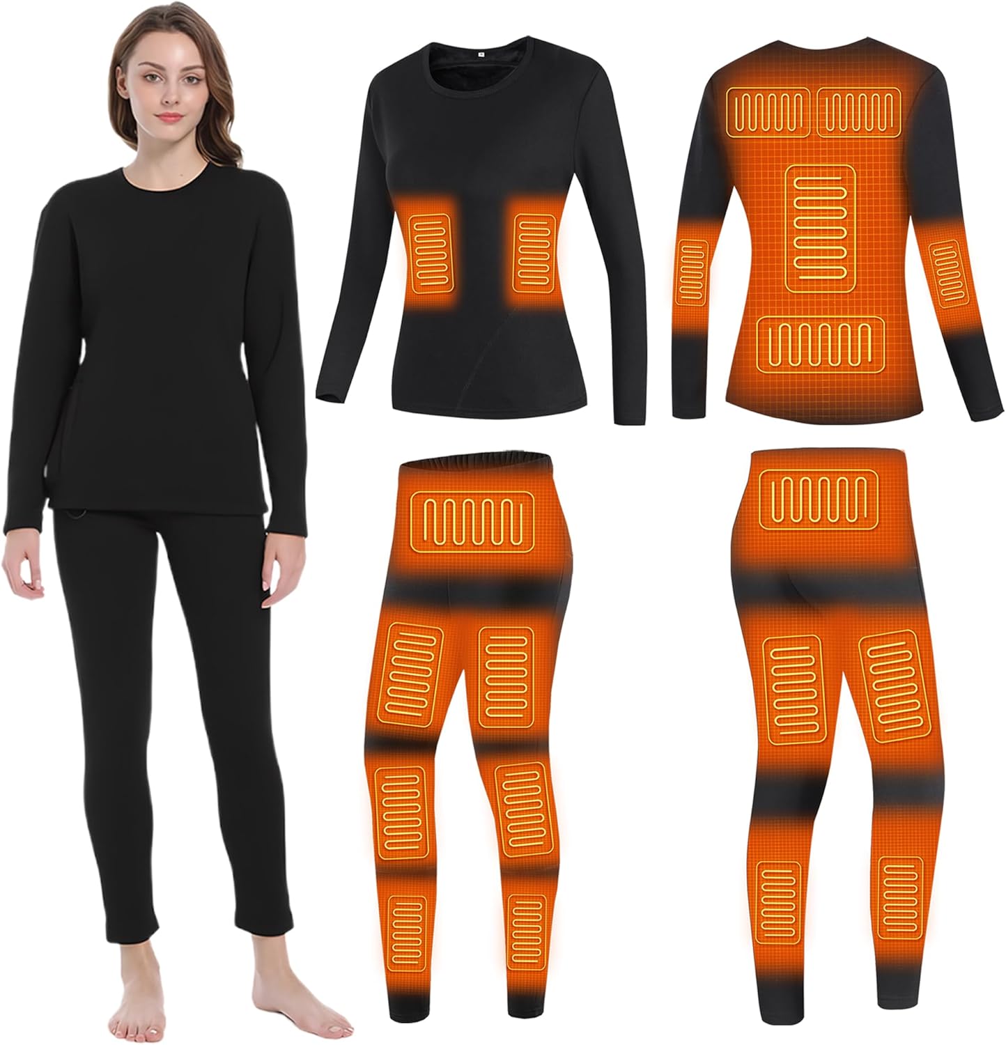 Electric Heated Underwear for Women, 20 Zones Thermal Long Johns Set Fleece Liner Heated Baselayer Shirts and Pants