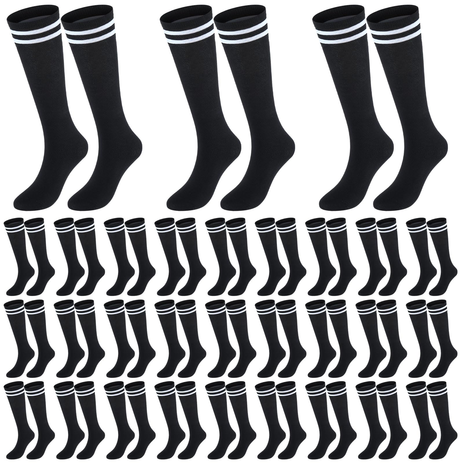 Hercicy 30 Pairs Kids Soccer Socks Sport Team Knee High Football Socks Athletic Striped Hockey Socks for 5-12 Years