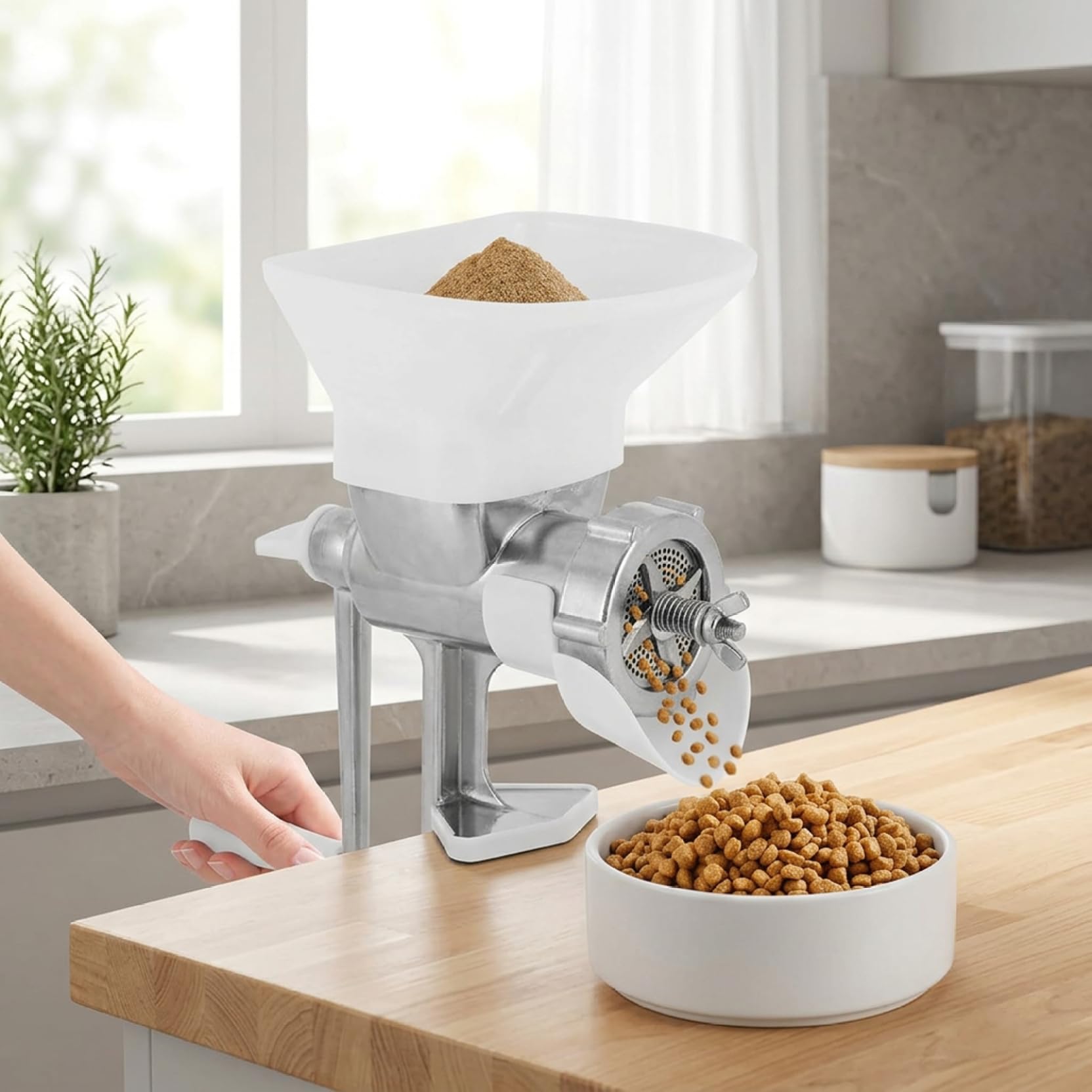 Fabricante de pellets de madera, máquina manual de pellets para alimentación animal, máquina para fabricar mascotas pequeñas y pájaros (troquel de 1, 5 mm para ojos plateados) - Fabricante de mano mej