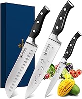 Brewin 3PC Professional Chef Knife Set - Razor Sharp High Carbon Stainless Steel Knives, Ergonomic Full Tang, Gift Box