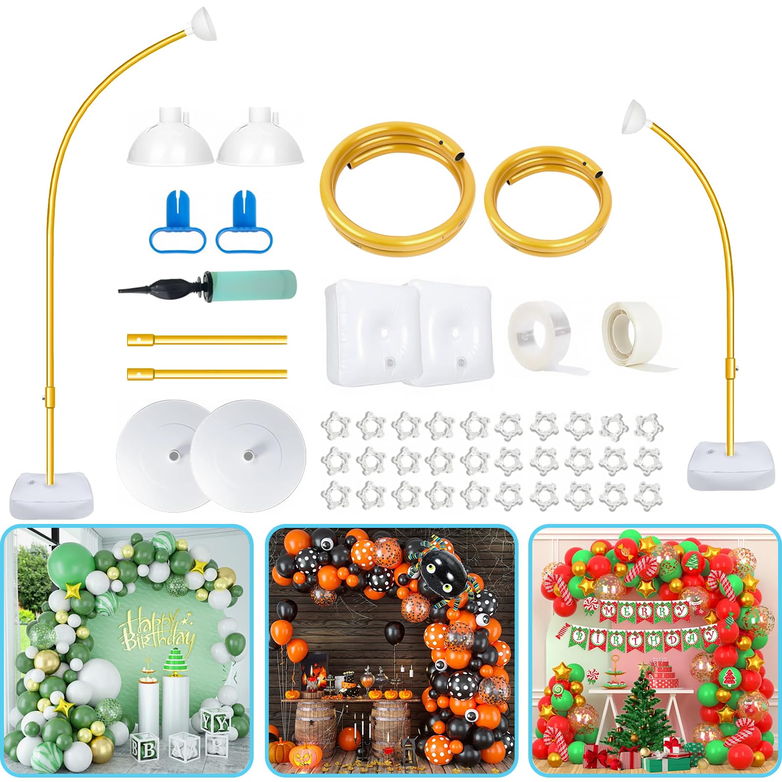 Balloon Arch Kit,Bendable Gold Balloon Arch Stand:Updated (9.2FT+6FT) Reusable Party Balloon Arch Floor Frame with Base - for Graduation Wedding Baby