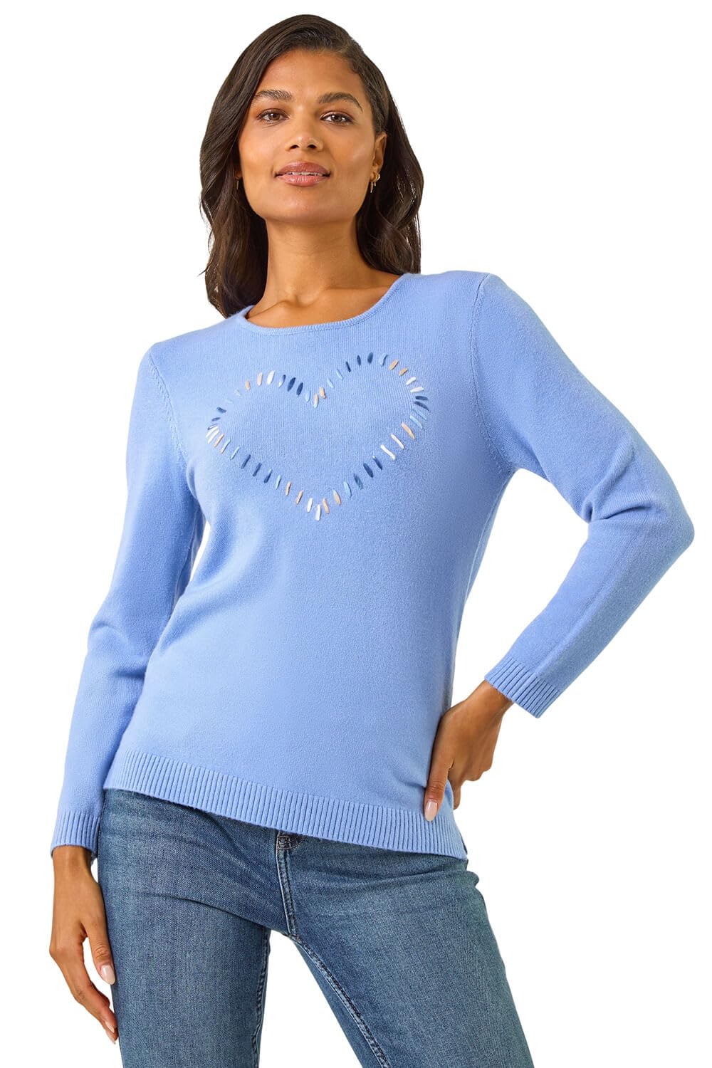 Roman Women's Blue Stitch Heart Knit Jumper In | Size: 14