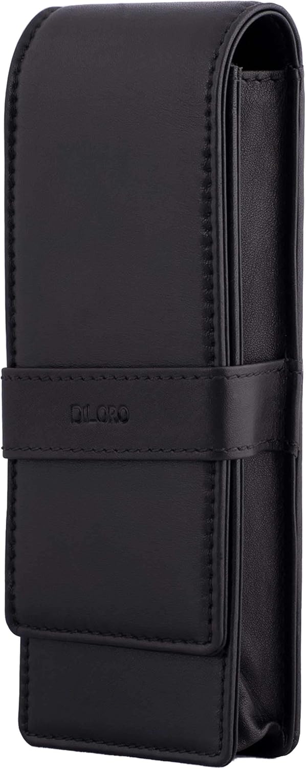DiLoro Leather Triple Pen Case Pencil Pouch Holder for Three Fountain Ballpoint Rollerball Pens and Pencils