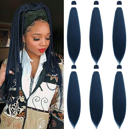 Cabello trenzado de color azul marino preestirado Kanekalo sin nudos, cabello trenzado preestirado de 30 pulgadas, extensiones de cabello de color
