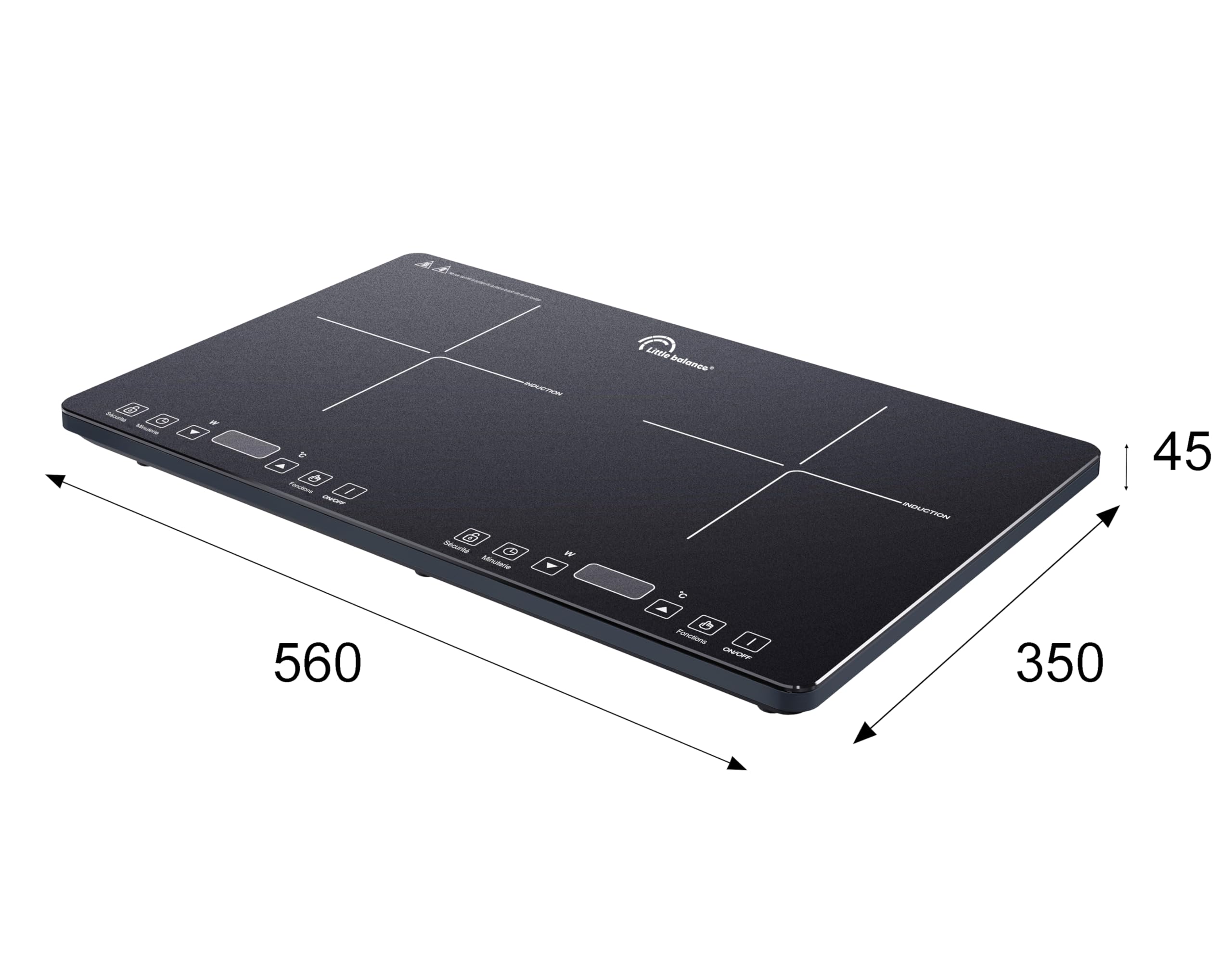 LITTLE BALANCE 8858 Little Induction Duo, Plaque de cuisson induction 2 feux, Plaque de cuisson portable, Cuisson rapide, Thermostat réglable 10 niveaux de température, Jusqu’à 240°C, 3500W, Noir