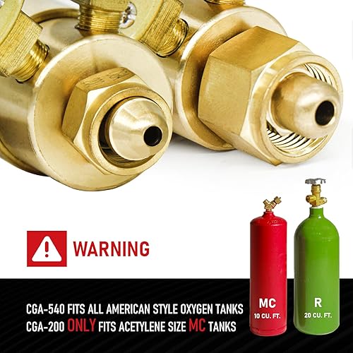 Miniatura 2 de RX WELD Reguladores de oxígeno y acetileno, CGA540 y CGA200, compatibles con corte de antorcha de gas de soldadura estilo V - Mango de PC