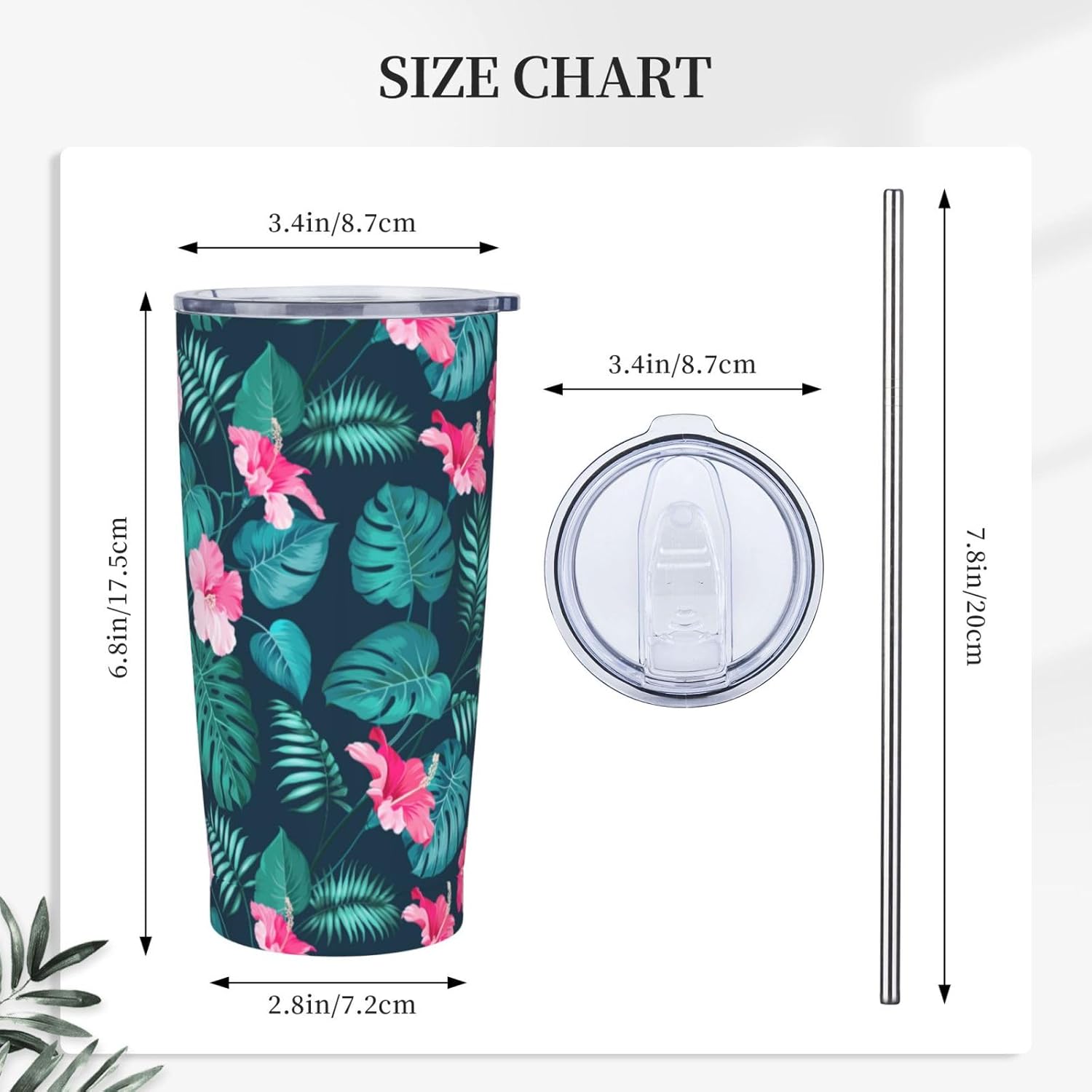 Tropical Hawaiian Flowers Tumbler Stainless Steel Insulated Tumblers with Lid Straw Reusable Tropical Palm Leaves Coffee Travel Mug Tea Wine Cups Birthday Gifts for Women 20 Oz - Image 7