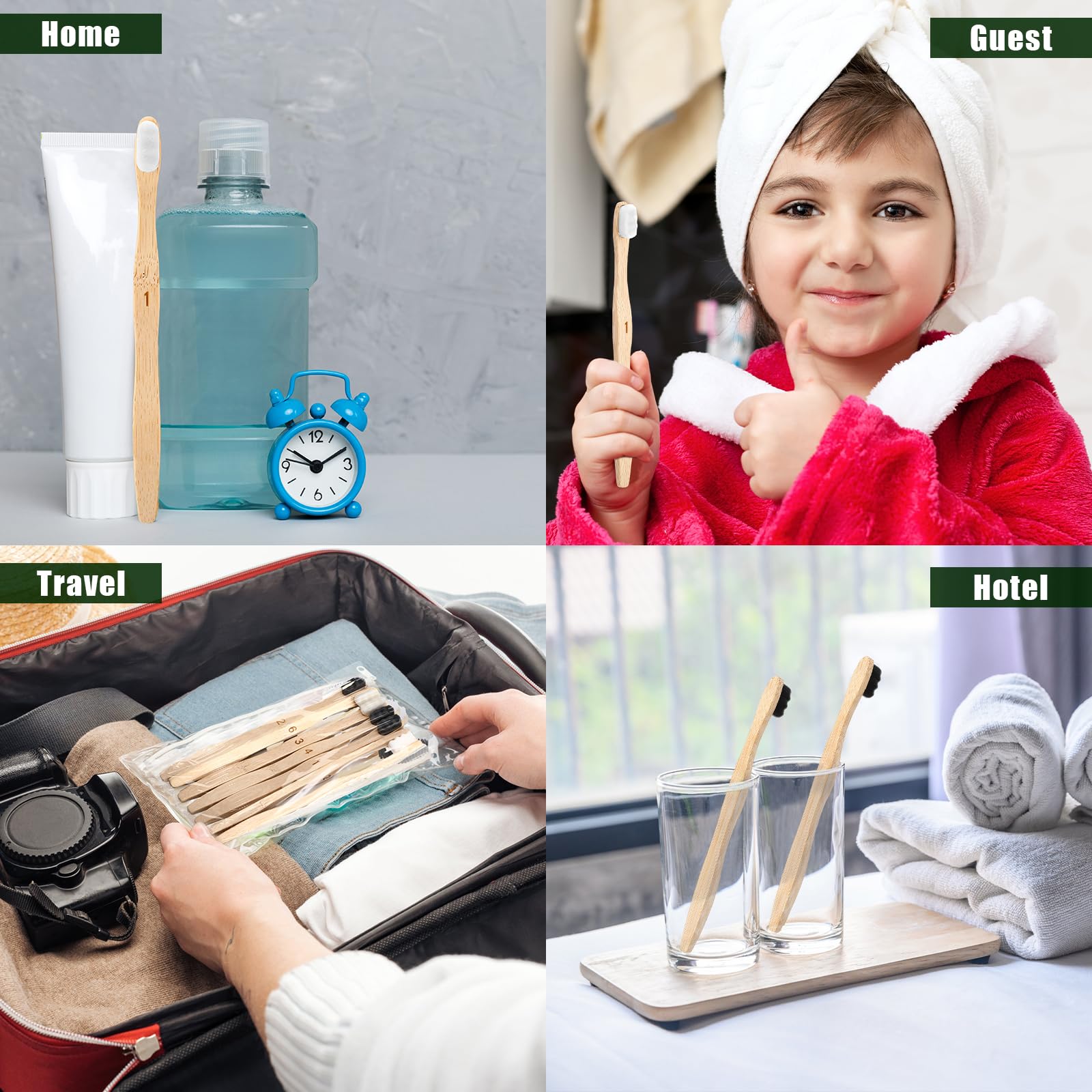 Sieral 24 spazzolini da denti con setole extra morbide in legno di bambù, 20000 setole naturali morbide, per bambini e adulti, per casa e viaggi, confezionati singolarmente (manico ondulato)