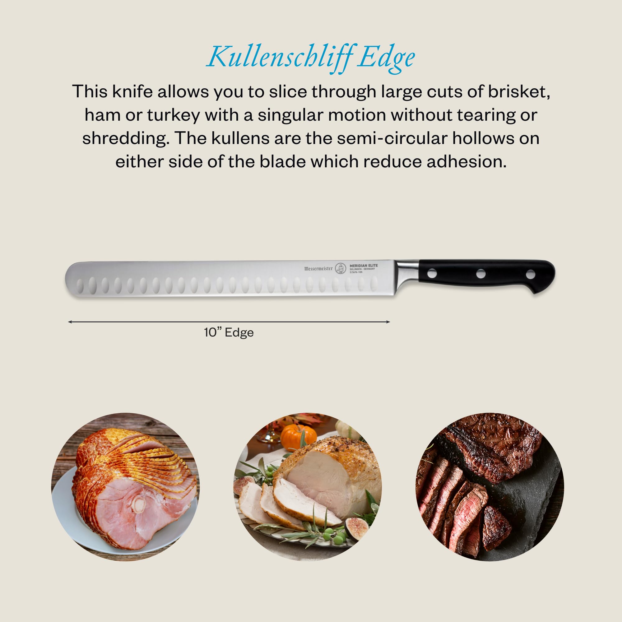 Messermeister Meridian Elite 10” Round-Tip Kullenschliff Slicer Knife - Fine German Steel Alloy Blade - Rust Resistant & Easy to Maintain — Amazon image 3