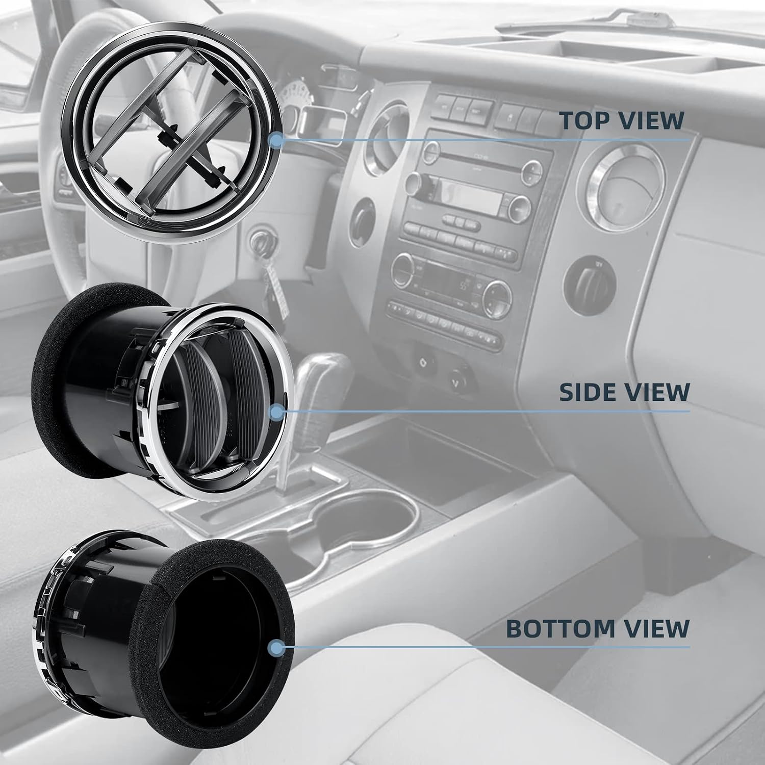 8L3Z19893BA Dashboard AC Heater Air Vent/HVAC Vent Duct, Chrome Compatible with Ford F150 2004-2008, LINCOLN MARK LT 2006-2008.