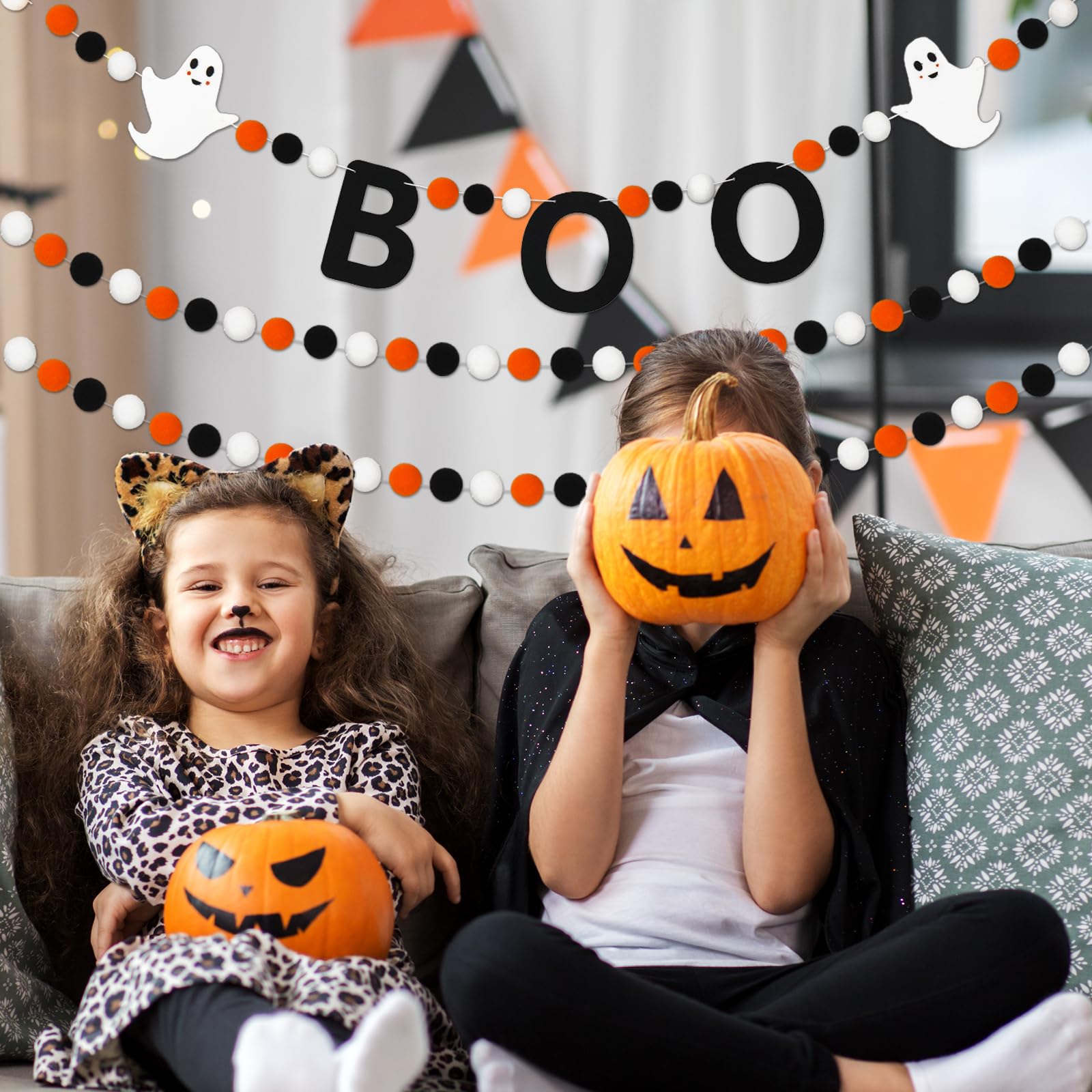 Halloween-Girlande Mit Geistern & Holzperlen – Verstellbar, Handgefertigt Für Kamin & Zimmer