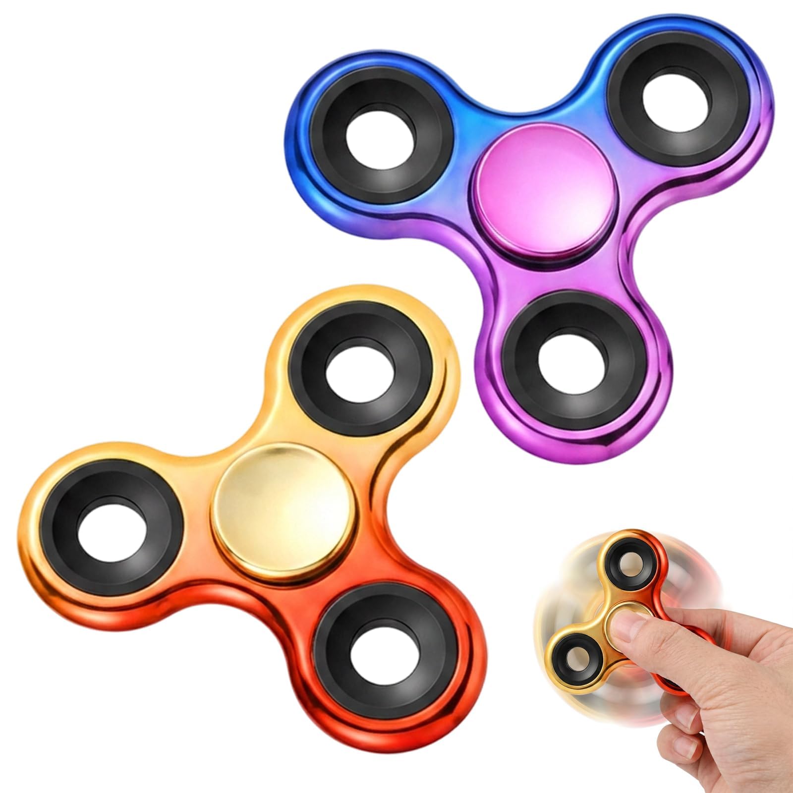2pcs Fidget for Spinner, Colour Gradient Design, Includes Red-Gold and Purple-Blue Ornament, Suitable for Birthday Gifts/Party Bag Fillers