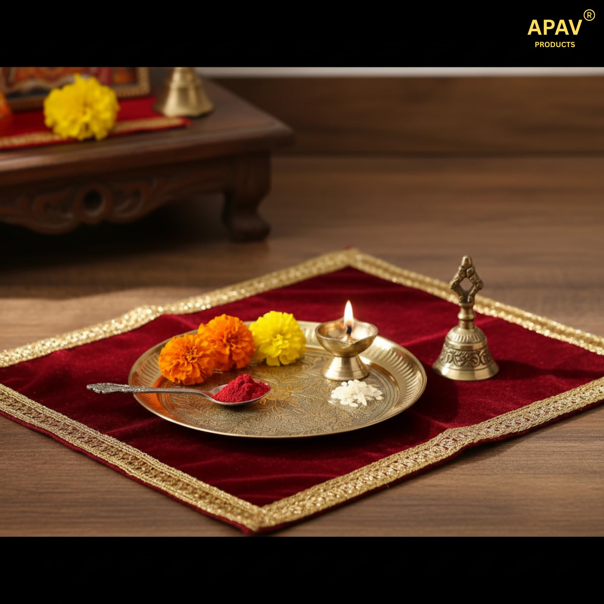 APAV Brass Pooja Thali 5 Inch – Pure Brass Mini Puja Plate for Aarti, Kumkum & Daily Worship – Handcrafted Traditional Pooja Plate for Home Temple & Gifting (5 Inch (Golden)) 4