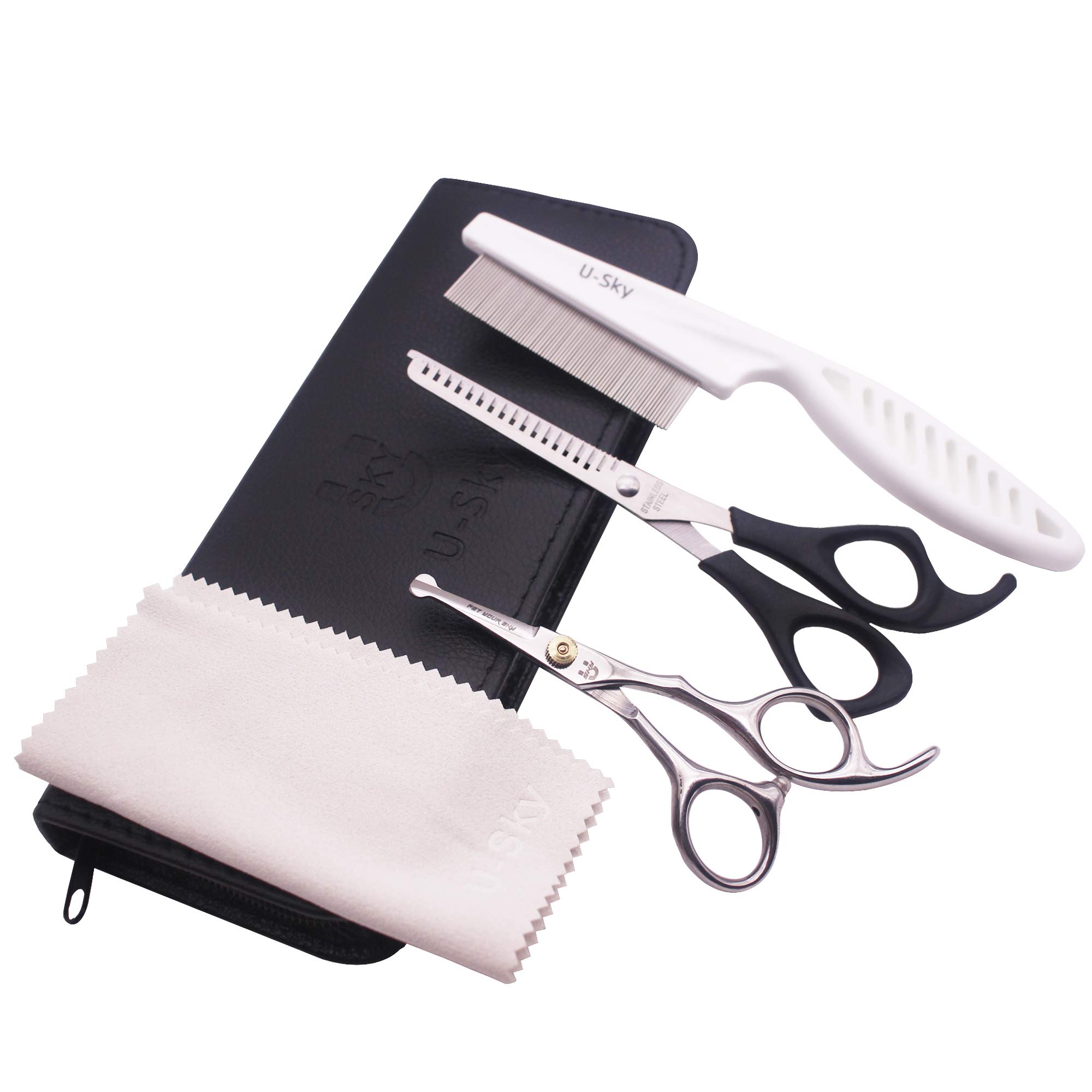 USky Professional Round Blunt Tip Dog Grooming Scissors, Curved Scissors, Thining Scissors