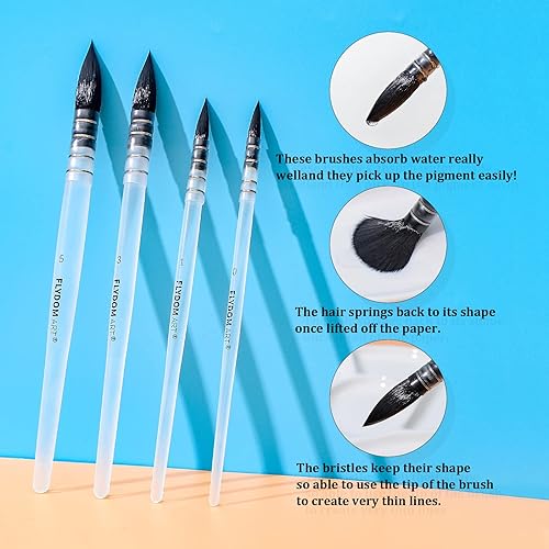Miniatura 7 de Juego de pinceles para acuarela, pincel de acuarela, pelo sintético suave, pincel redondo puntiagudo para acuarela, acrílico, gouache, acuarela y