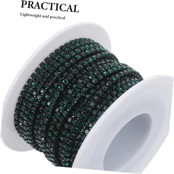 Sosoport Cadena de Gemas de Imitación 2 Mm 10 Yardas Verde Profundo, Rollo para Decoración de Prendas, Accesorios y Manualidades Diy, Cinta de Cuentas para Joyería, Ropa, Zapatos y Bolsos - 3