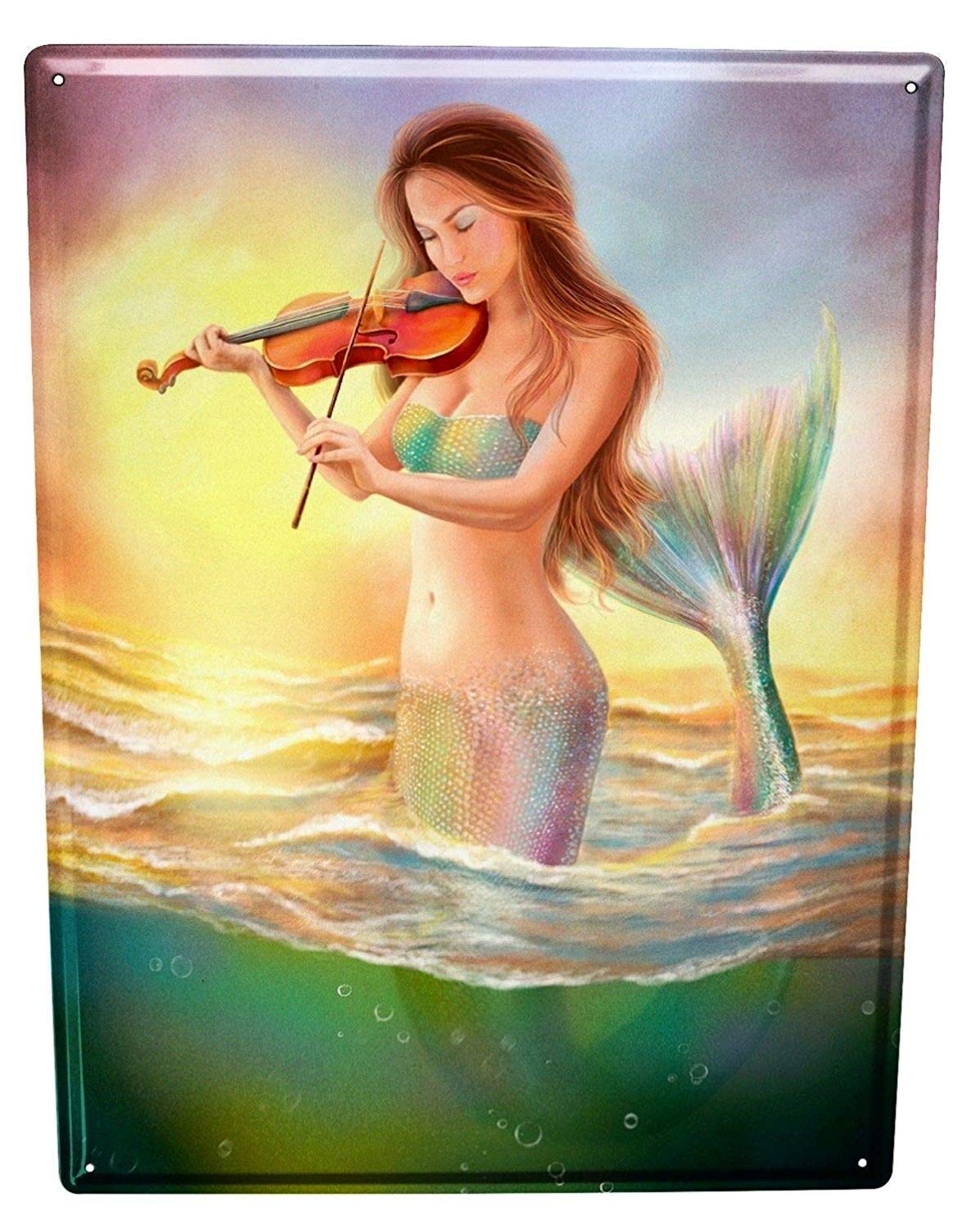 Henson Gothic Violin Mermaid Dream World Nostalgic Art Beautiful Traditional Tin Sign Metal Painted Modern Wall Decoration Art Poster Game Room House Rules Street Sign