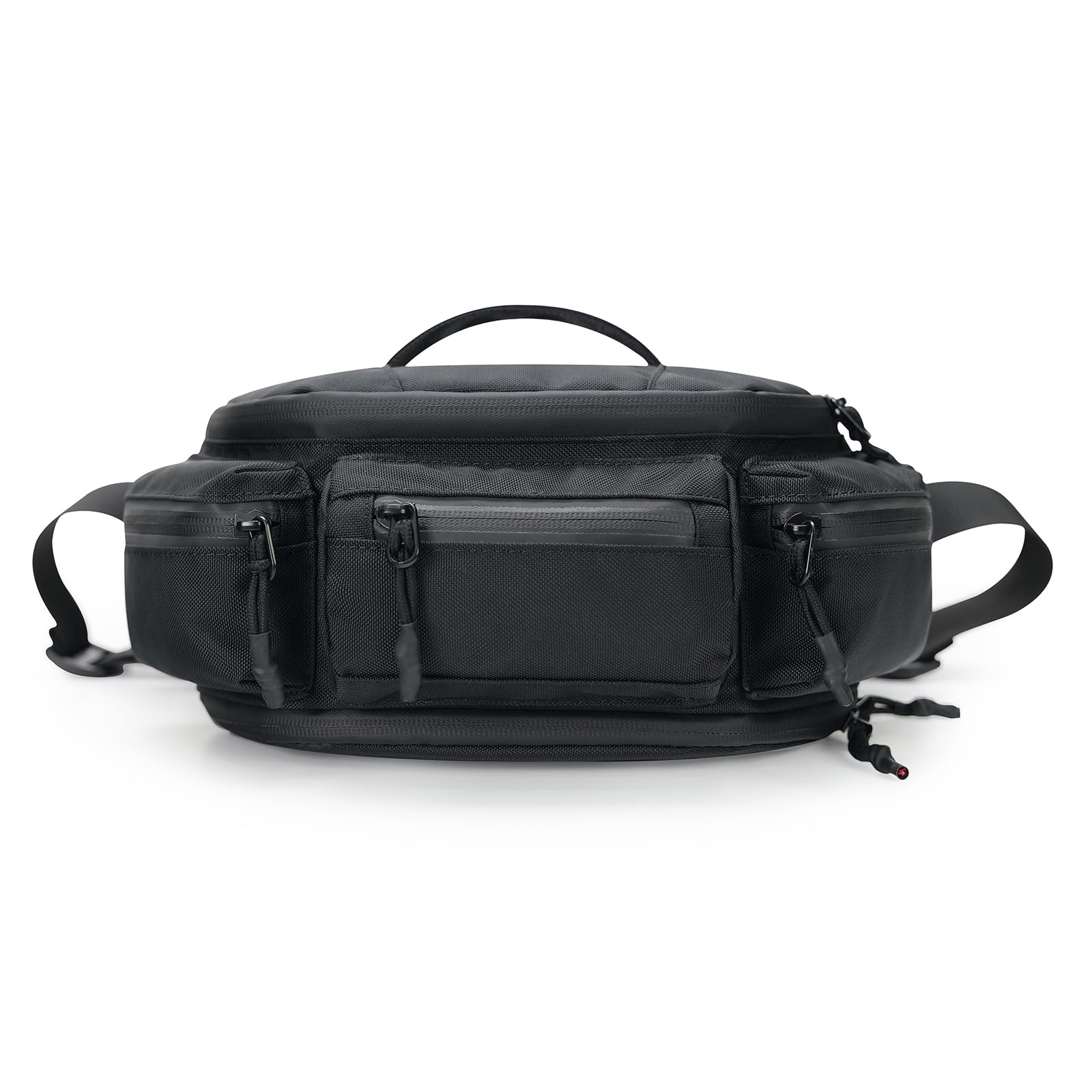 reeyee N10 Utility Cycling Waist Pack, 6.5L Expandable Motorcycle Hip Bag, 840D CORDURA Water-Resistant Sling Bag with Quick-Release Magnetic Buckle & Reflective Zipper for Hiking, Commuting - Black