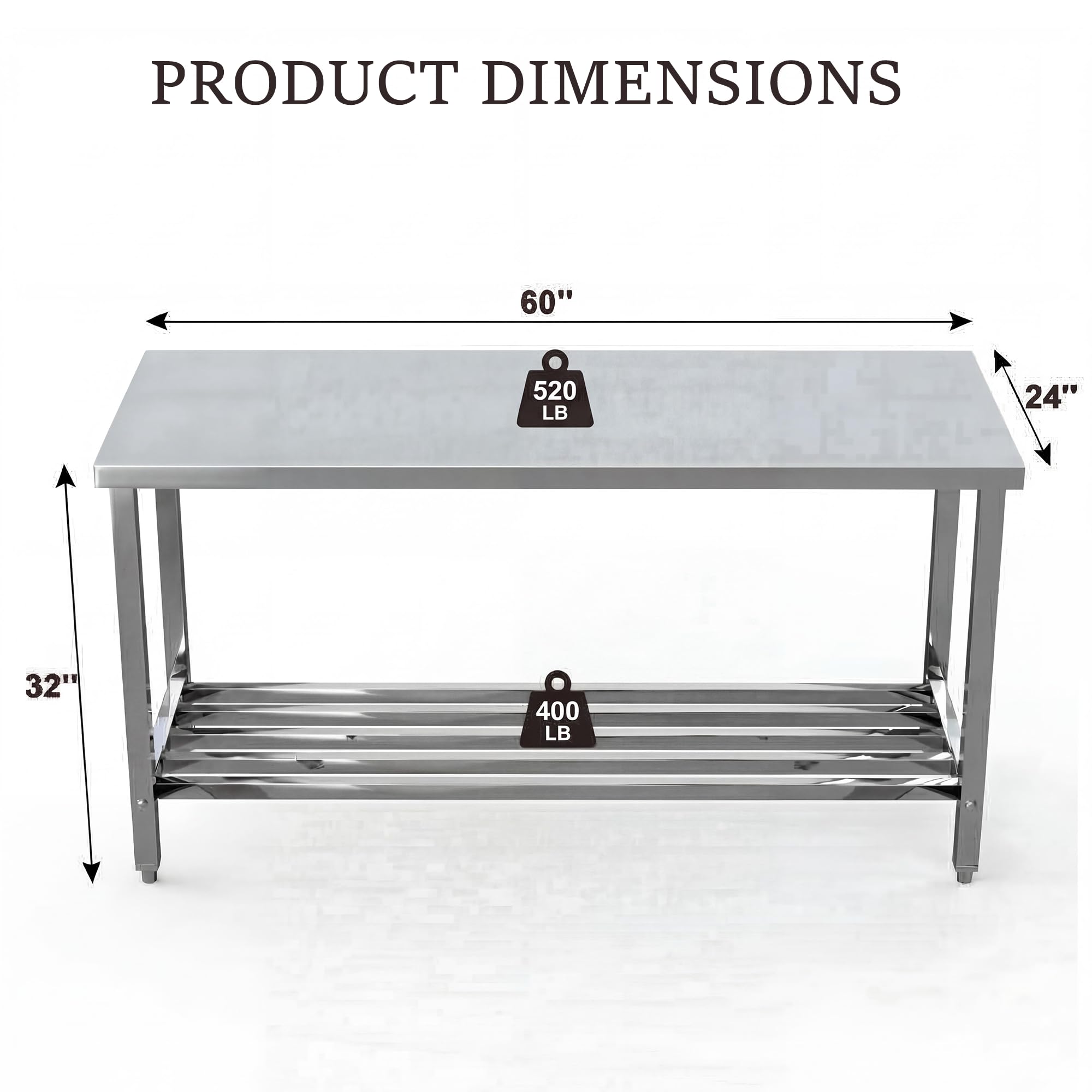 Garvee 60" x 24" Stainless Steel Folding Prep Table, Heavy Duty Commercial Work Table with Adjustable Undershelf for Restaurant, Kitchen, Food Service, Space-Saving, No Installation Required image 3