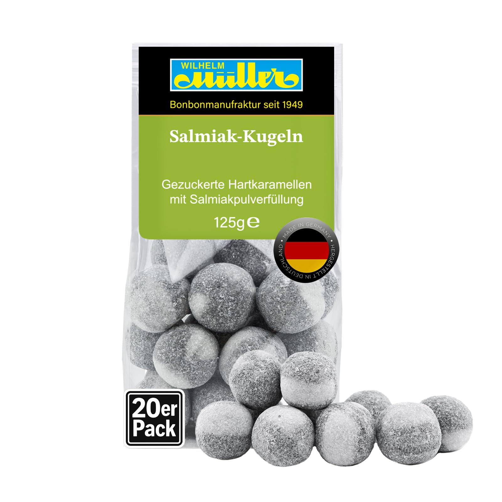 WILHELM Müller Salmiak Kugeln - Bonbons wie vom Jahrmarkt - Lakritz Kugeln mit weichem Kern - Süßigkeiten im praktischen Beutel aus Deutschland - 2500g