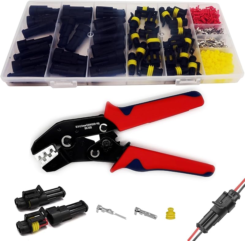 Kit de Conectores Elétricos Automotivos à Prova d’Água Twippo 2 Pinos com Alicate de Crimpagem – 20 Kits