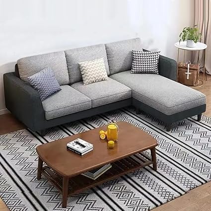 FURNY Arlo 4 Seater Fabric RHS L Shape Sofa Set in (Light Grey-Dark Grey)