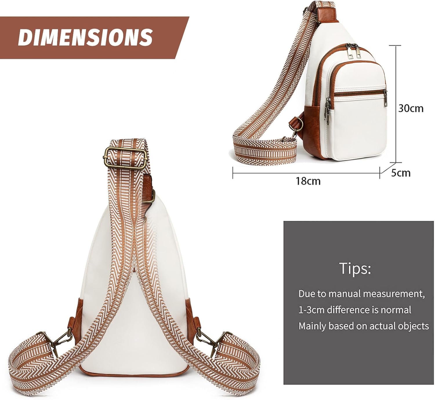 Small Sling Bag for Women Backpack Crossbody Fanny Pack, Chest Bag with Adjustable Strap, Waist Pack for Traveling White - Image 3