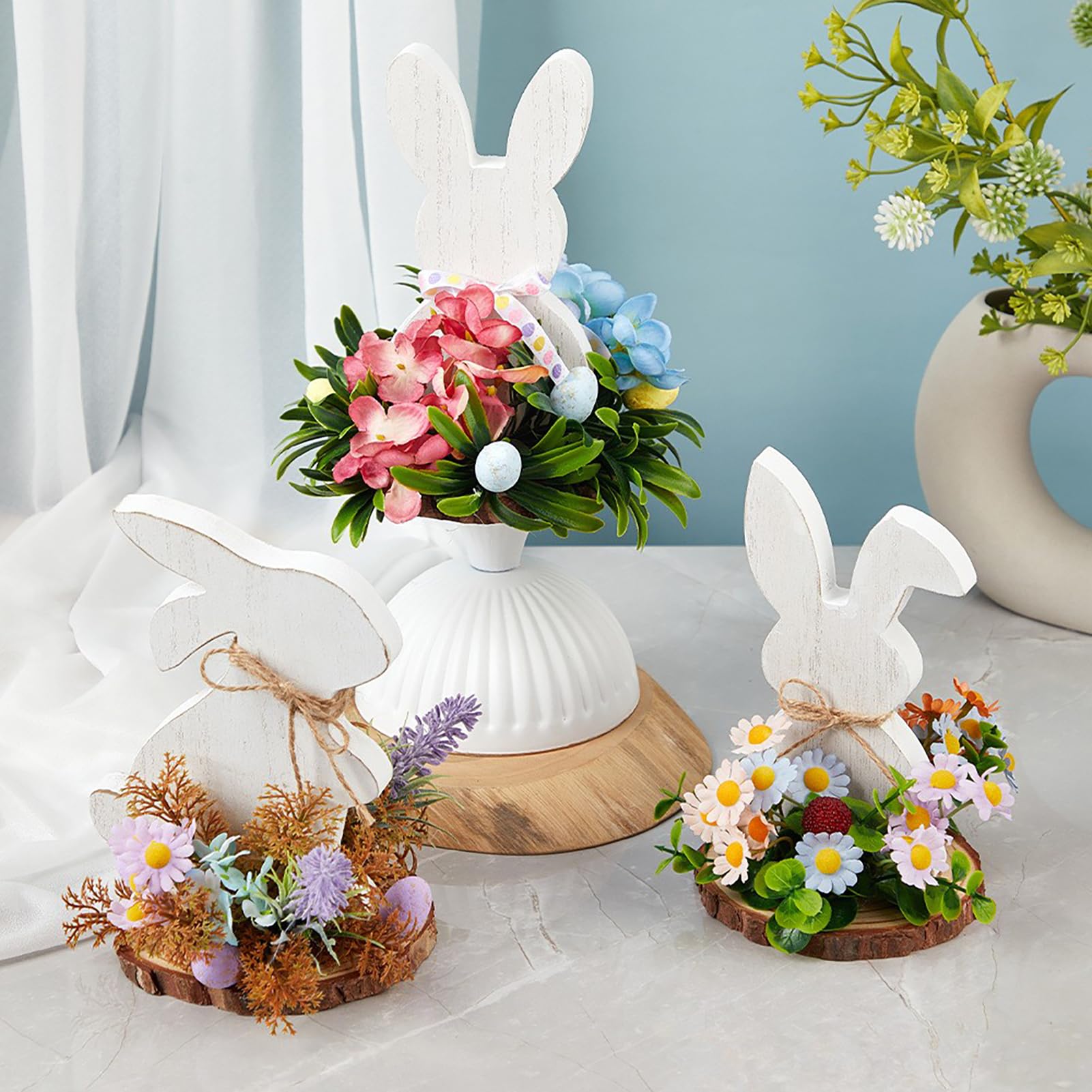 Decorazioni Pasquali In Legno – 2 Coniglietti Rustici Con Occhiali, Centrotavola Da 17,8 Cm, Per Casa E Regalo