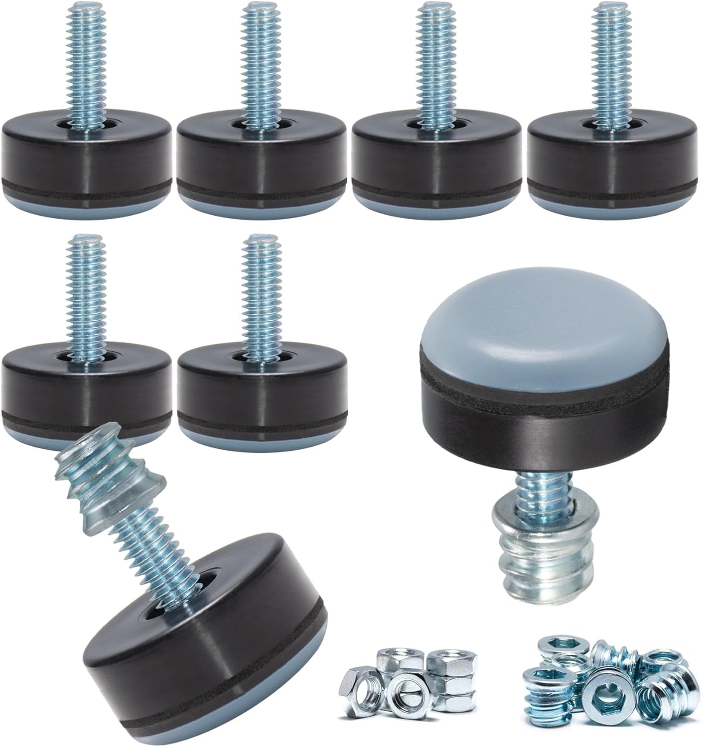 ​1/4-20 Leveling Feet - PTFE (Teflon) Bottom(1 inch Base), Smooth Gliding Base for Furniture Protection, Adjustable Furniture Leveler for Tables, Chairs, Legs (8 Pack)