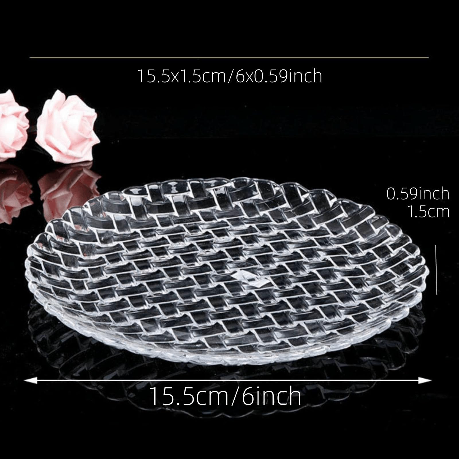 große Glasteller, Kristallglasteller, Dessertteller, Geschirrteller-Set für Snack, Obst, Tischdekoration für Hochzeit, Urlaub, dekorativ (straw weaving shape, 6inch 6pcs)