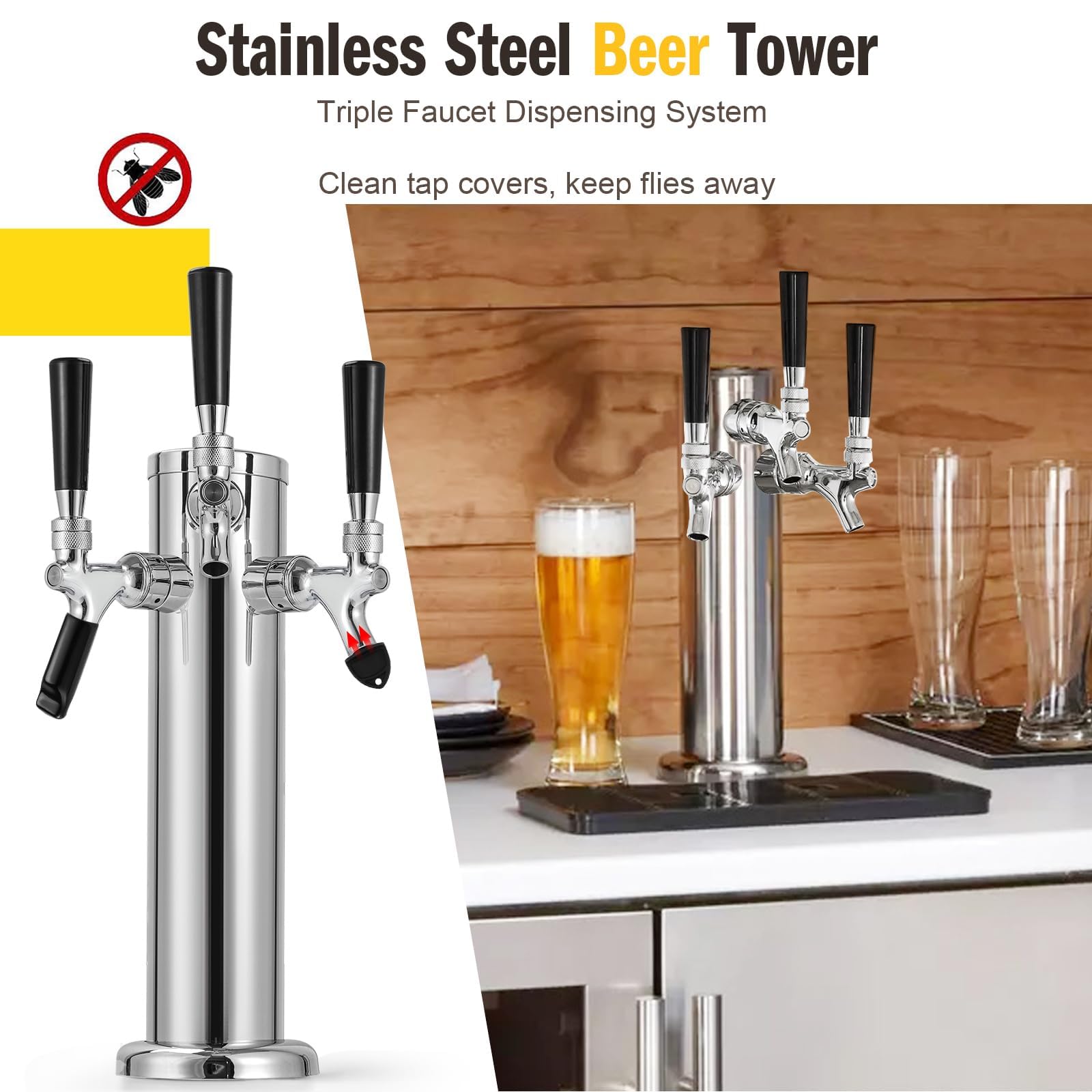 Dispensador de torre de cerveza de barril de triple grifo, torre de cerveza Kegerator de doble grifo